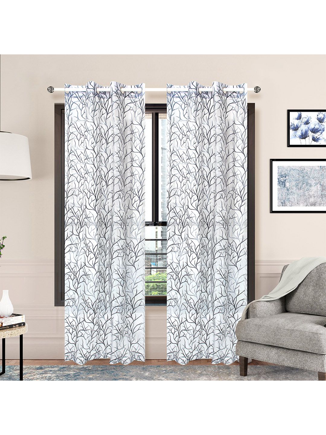 Athome by Nilkamal Grey Set of 2 Embroidered Sheer Door Curtain Price in India