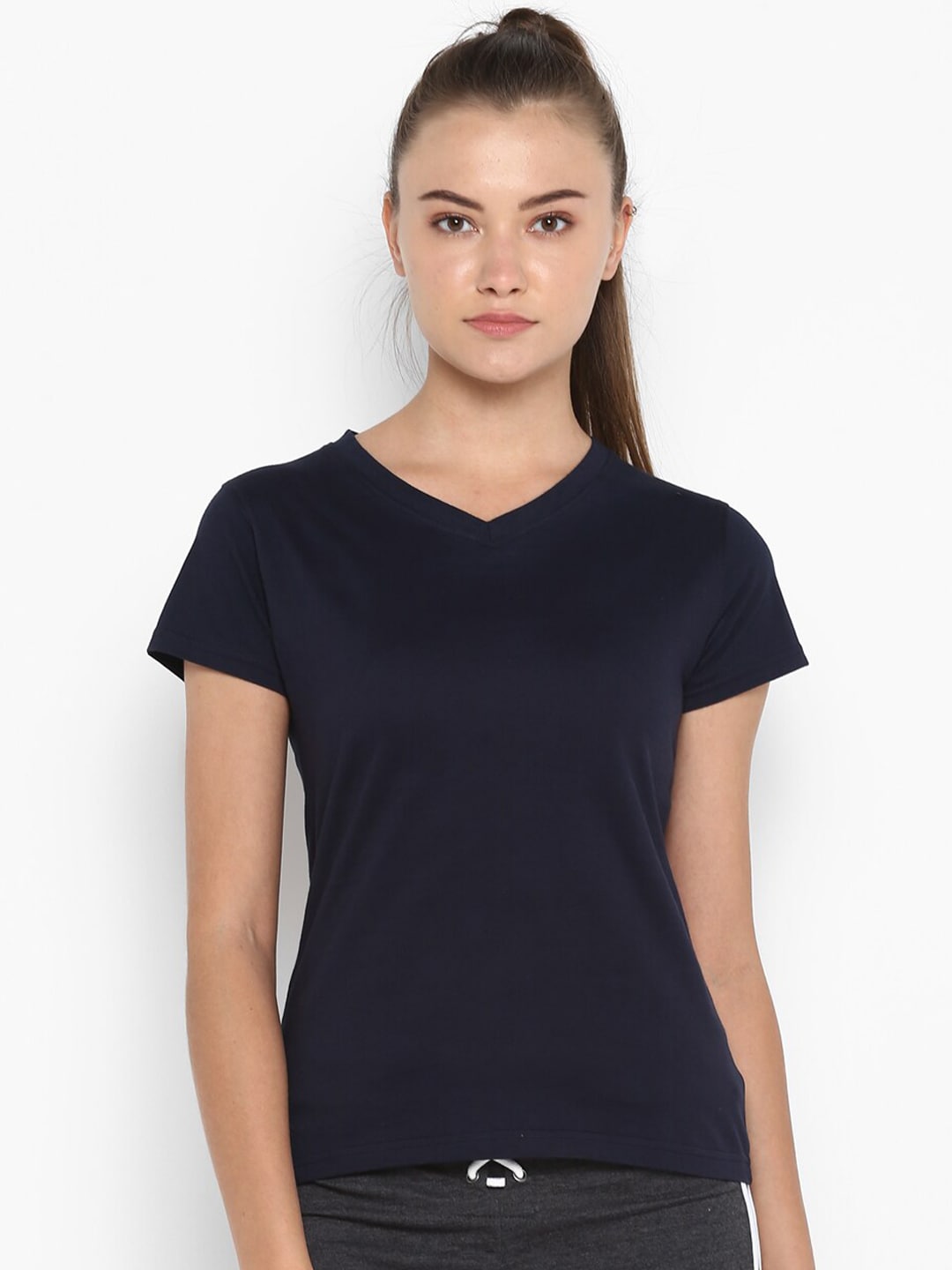 appulse Women Navy Blue V-Neck Slim Fit Running T-shirt Price in India
