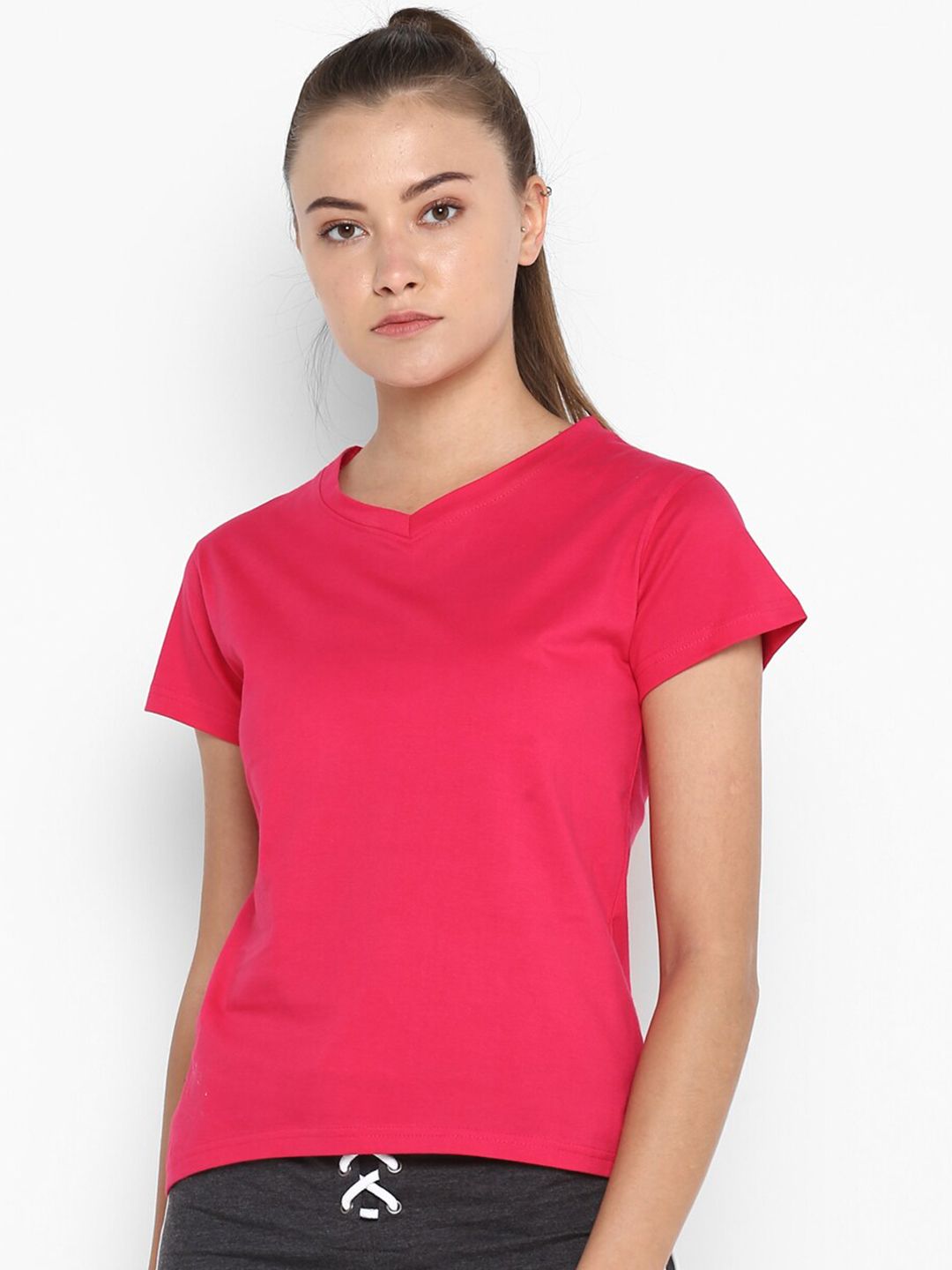 appulse Women Fuchsia Pink Slim Fit Cotton Running T-shirt Price in India