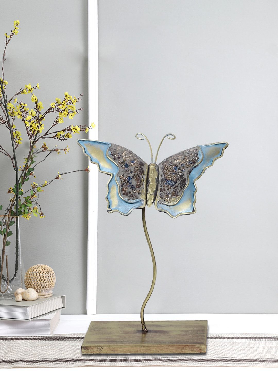 Aapno Rajasthan Gold-Toned Dual Tropical and Bright Butterfly Showpiece Price in India