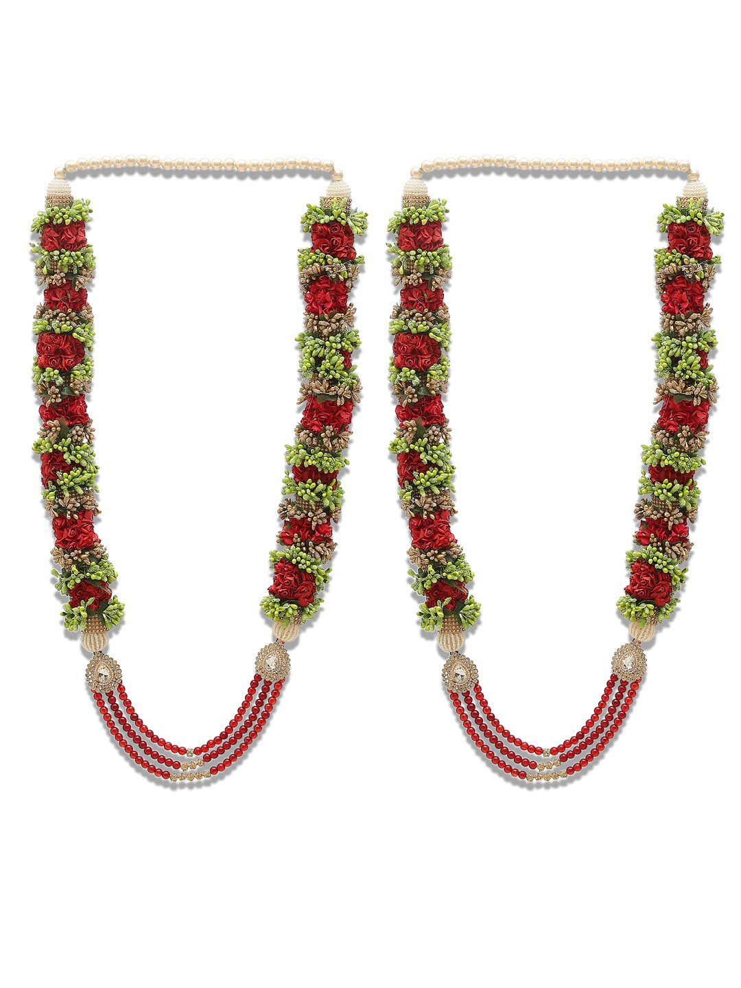 DEVOILER Set of 2 Red & Green Floral Wedding Varmala Price in India