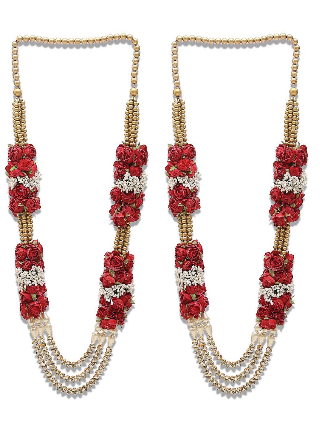 DEVOILER Set of 2 Red & Gold-Toned Floral Beaded Wedding Varmala Price in India