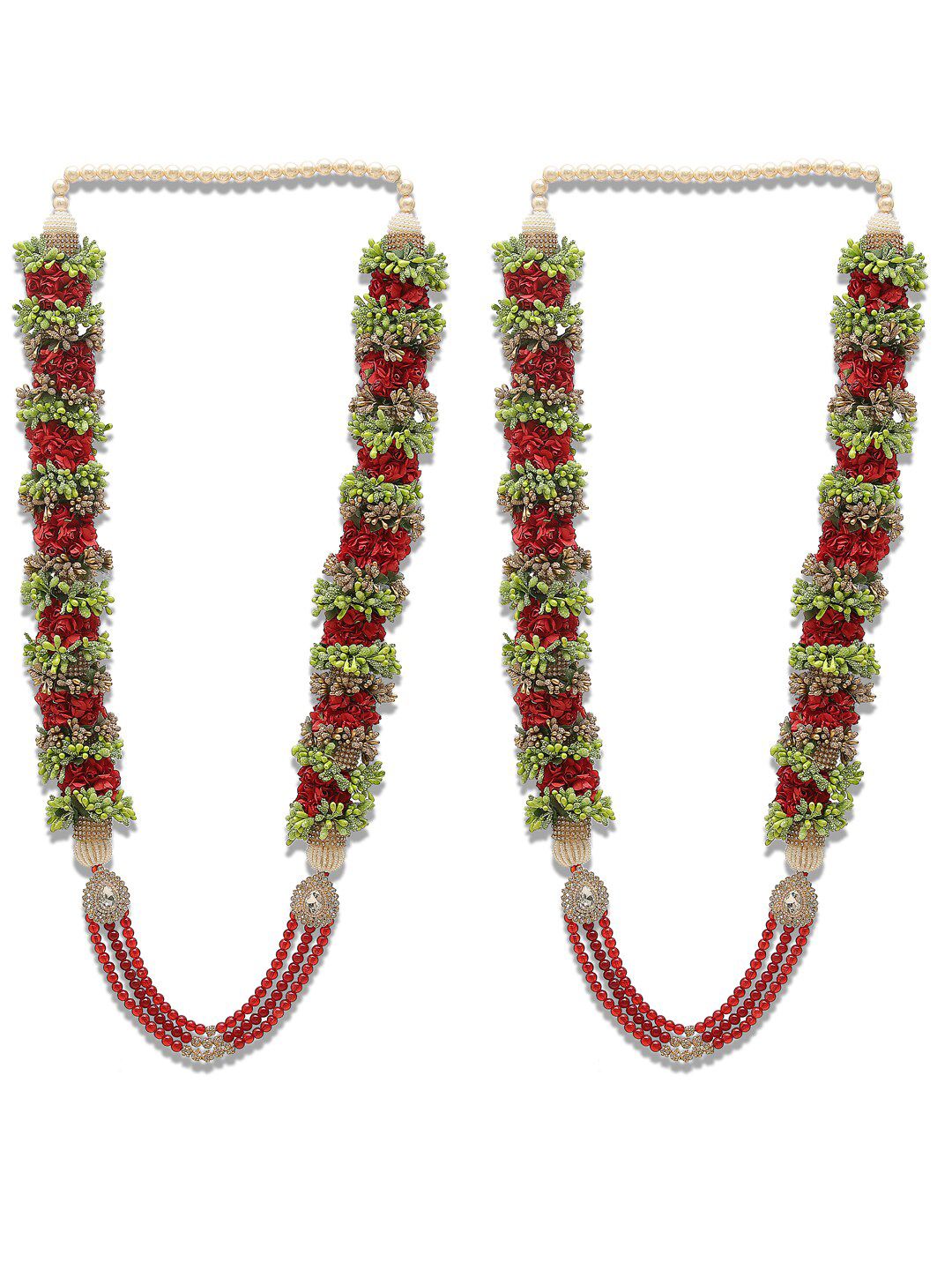 DEVOILER  Set of 2 Gold Plated and Red Beaded Wedding Varmala Price in India