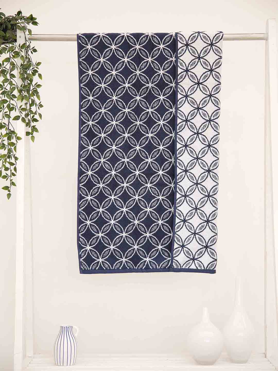 Ariana Navy Blue Printed 600 GSM Bath Towel Price in India