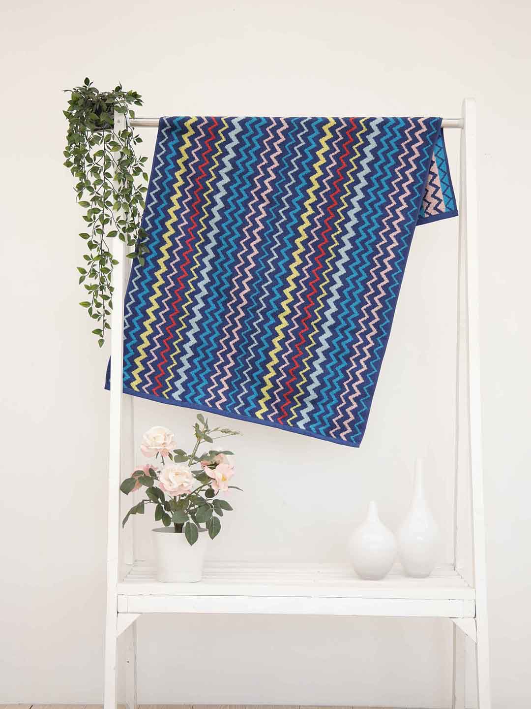 Ariana Dark-Blue & Red Striped 600 GSM Cotton Bath Towel Price in India