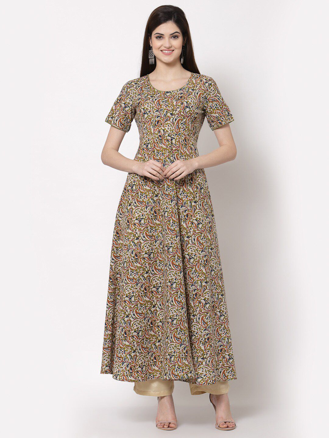 KBZ Brown Floral Ethnic Maxi Dress Price in India