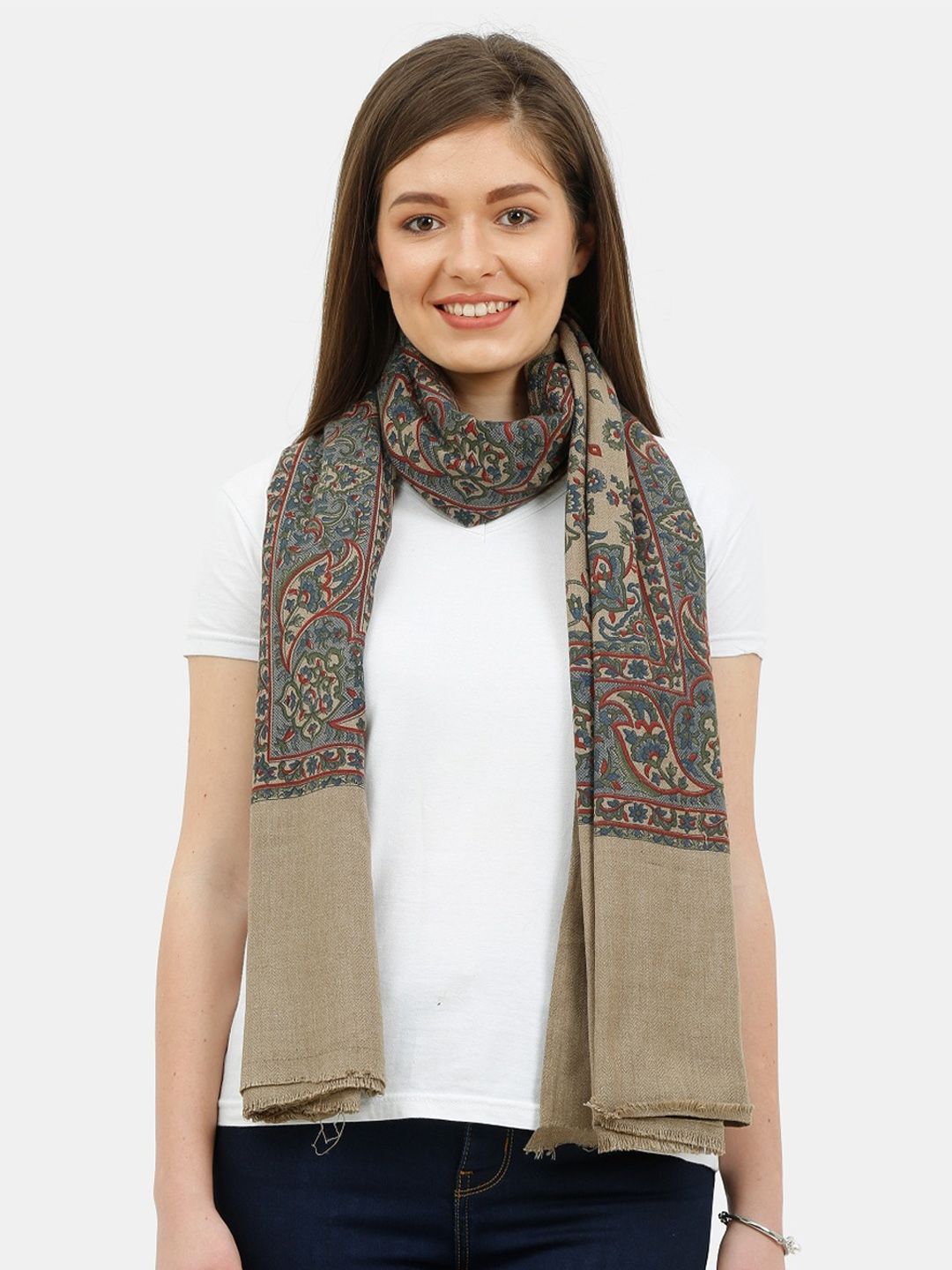 thickskin Women Beige & Grey Woven Design Shawl Price in India