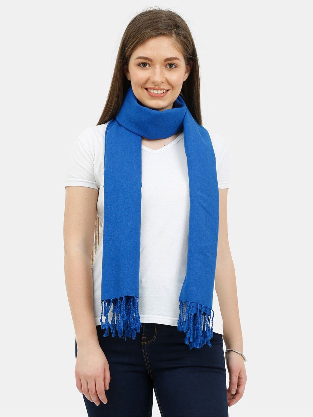 thickskin Women Blue Fringed Border Stole Price in India