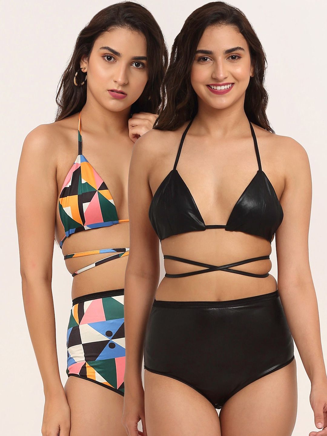 EROTISSCH Women Pack of 2 Black & Multicolored Swim Tops Price in India
