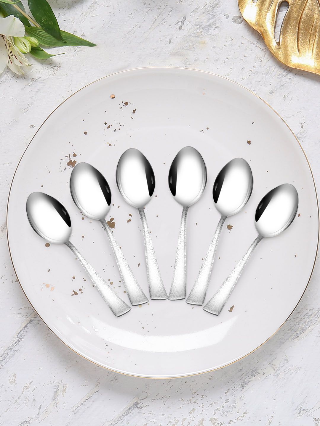 Athome by Nilkamal Set of 6 Silver-Toned Vintage Tea Spoons Price in India