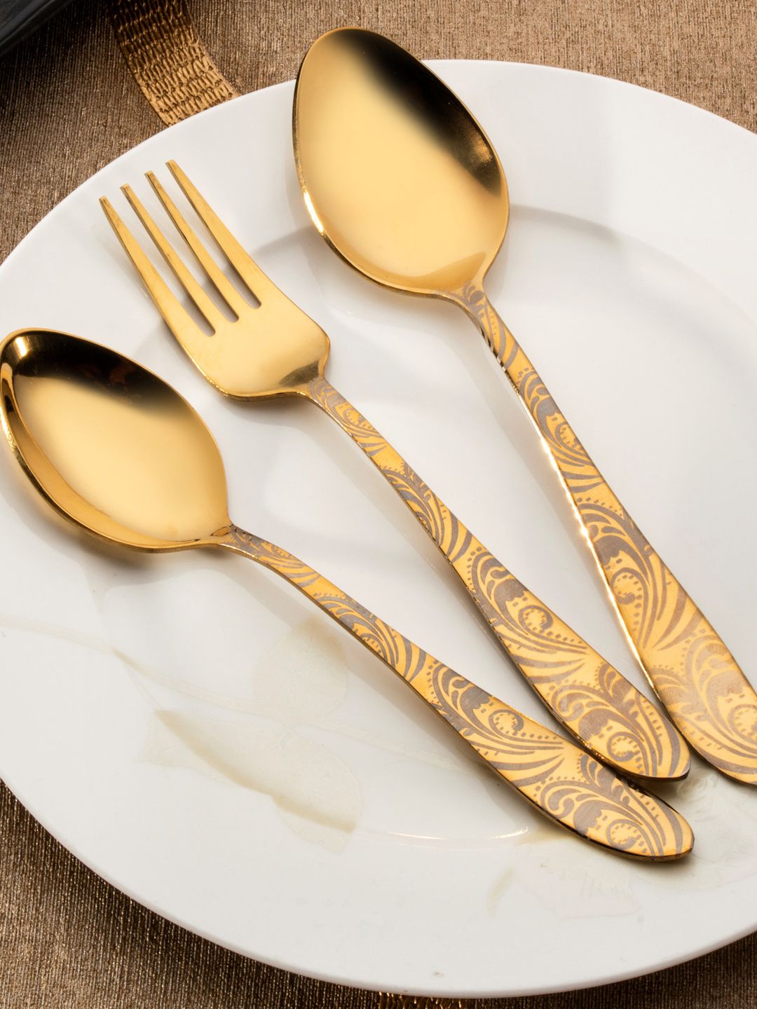 @home by Nilkamal Set of 12 Gold-Toned Stainless Steel Cutlery Set Price in India