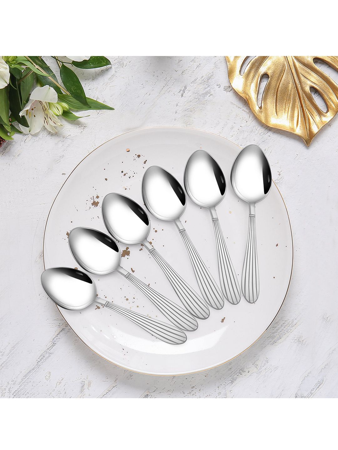 Athome by Nilkamal Set Of 6 Silver-Toned Table Spoons Price in India
