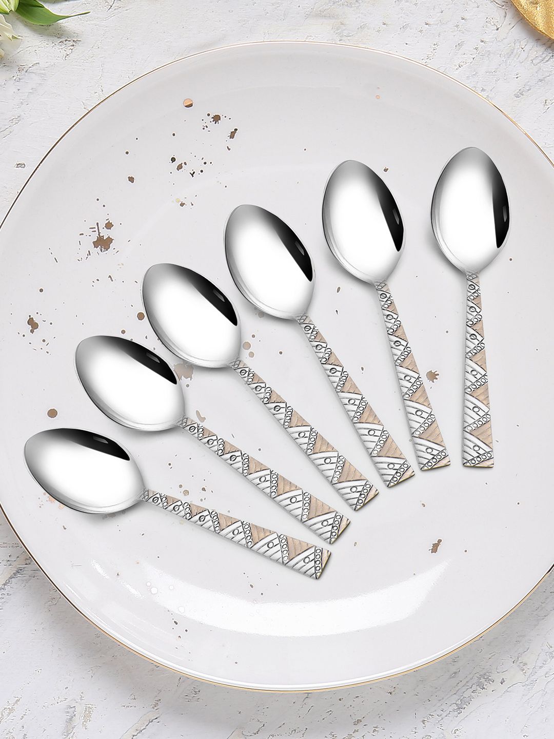 Athome by Nilkamal Set of 6 Silver-Toned Textured Tea Spoons Price in India
