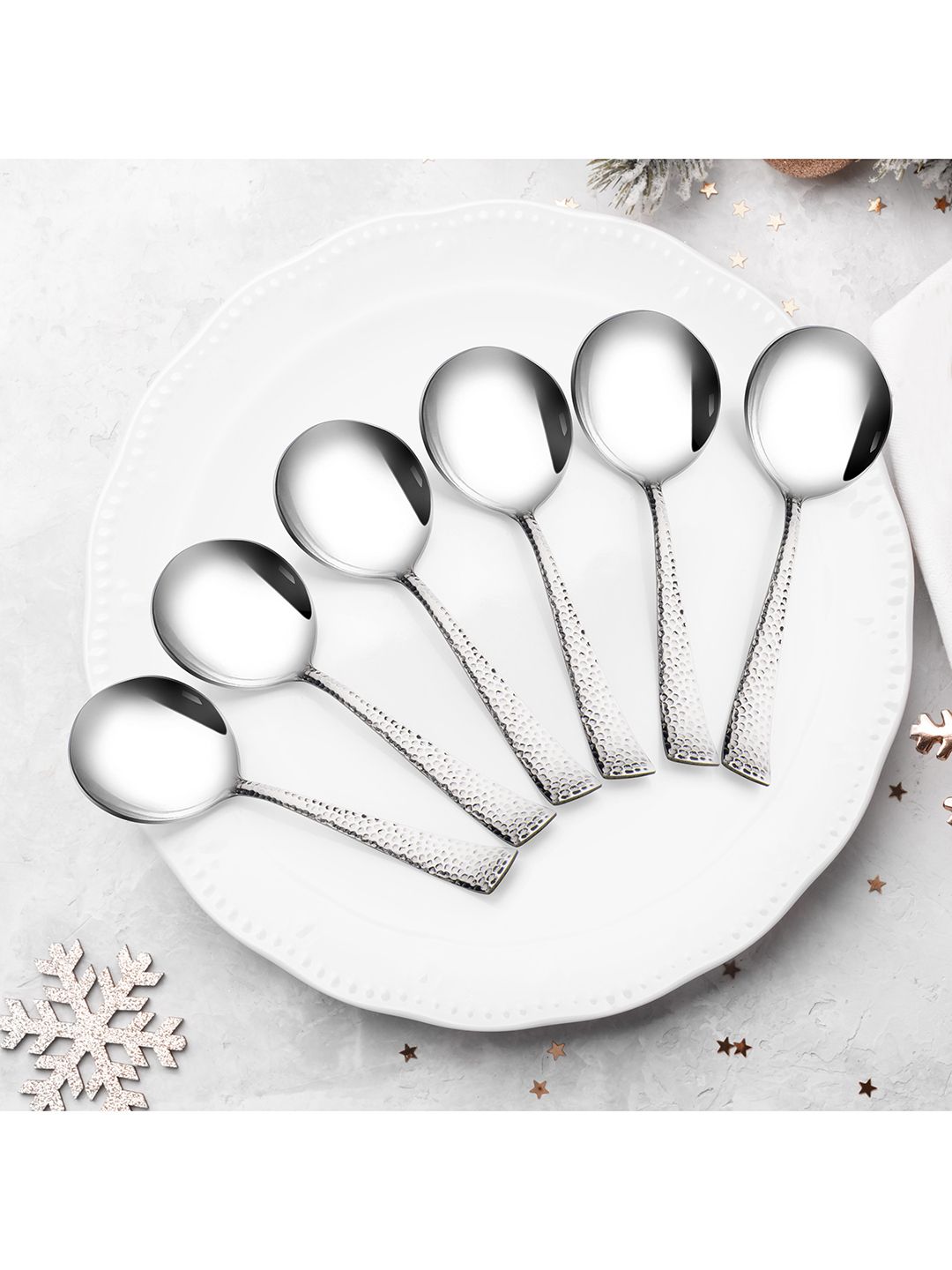 Athome by Nilkamal Set Of 6 Silver-Toned Vintage Soup Spoons Price in India