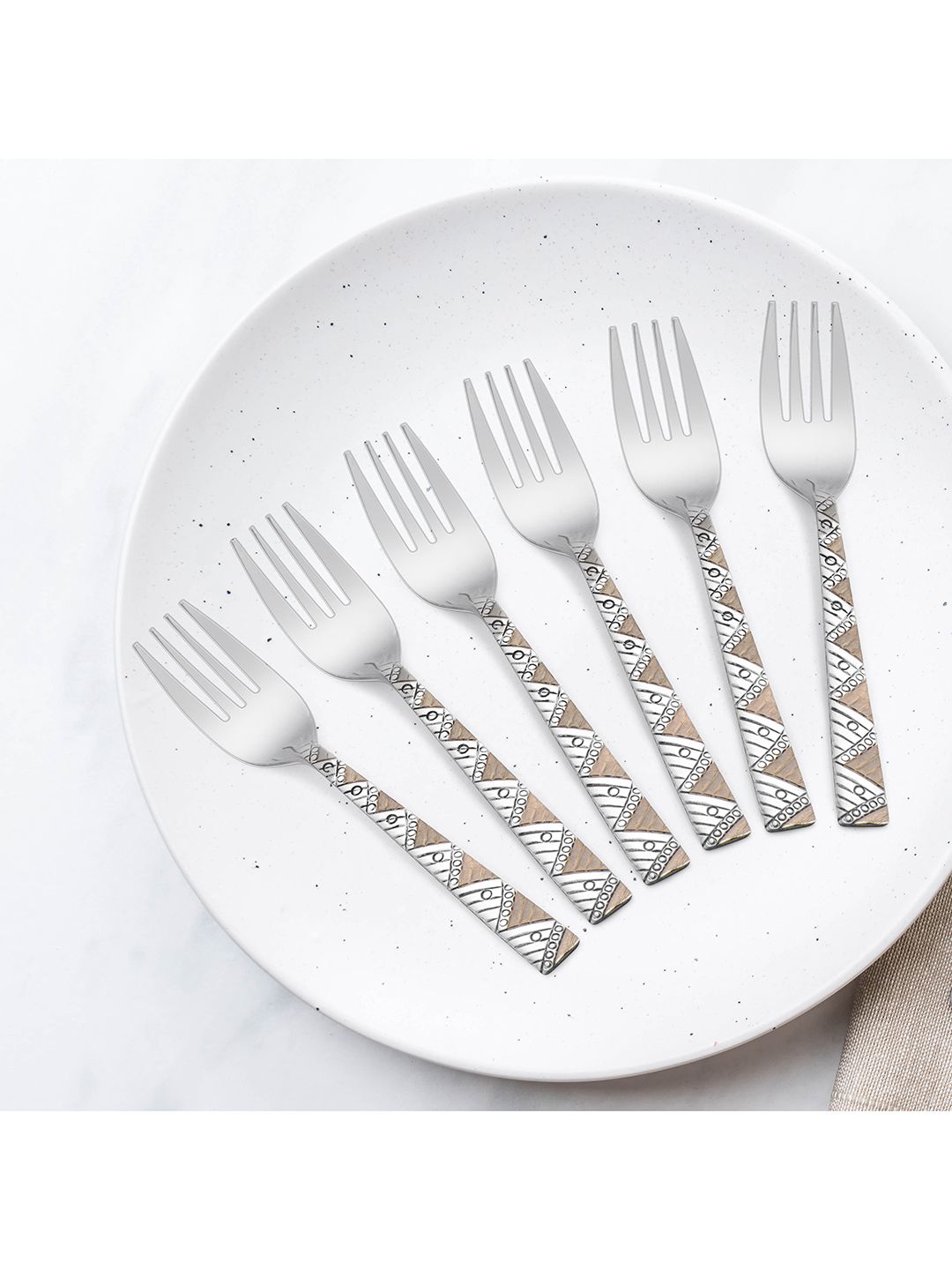 Athome by Nilkamal Set of 6 Silver-Toned Textured Forks Price in India