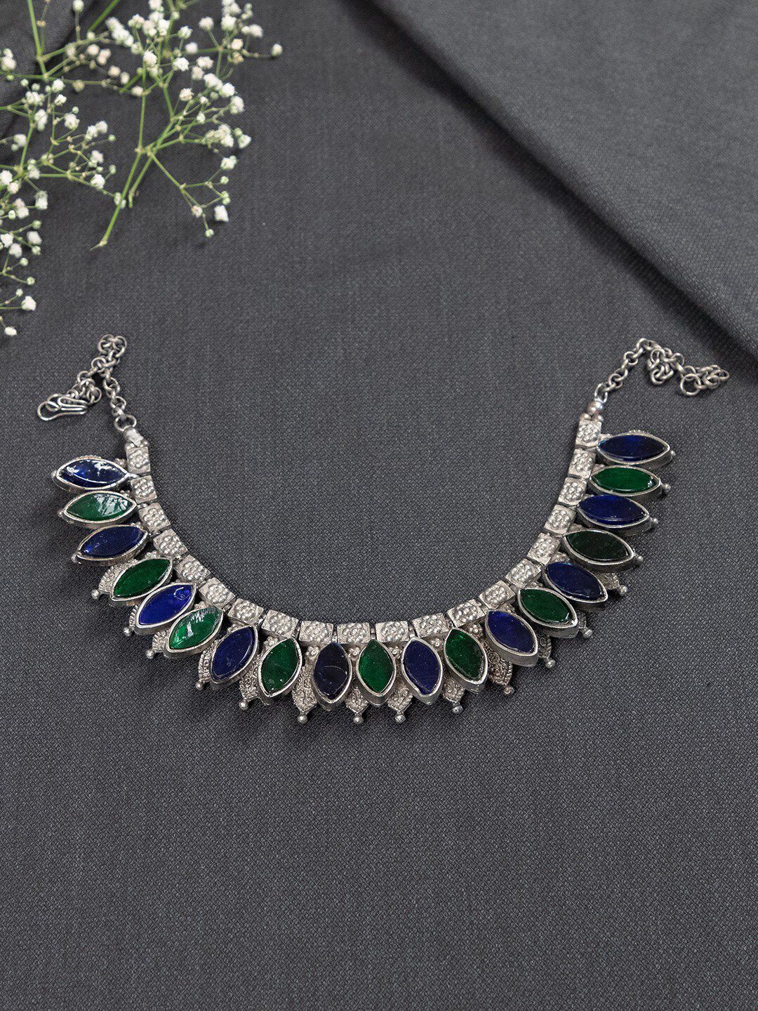 creyons by mansi Women Silver Oxidised Glasswork Choker Necklace Price in India
