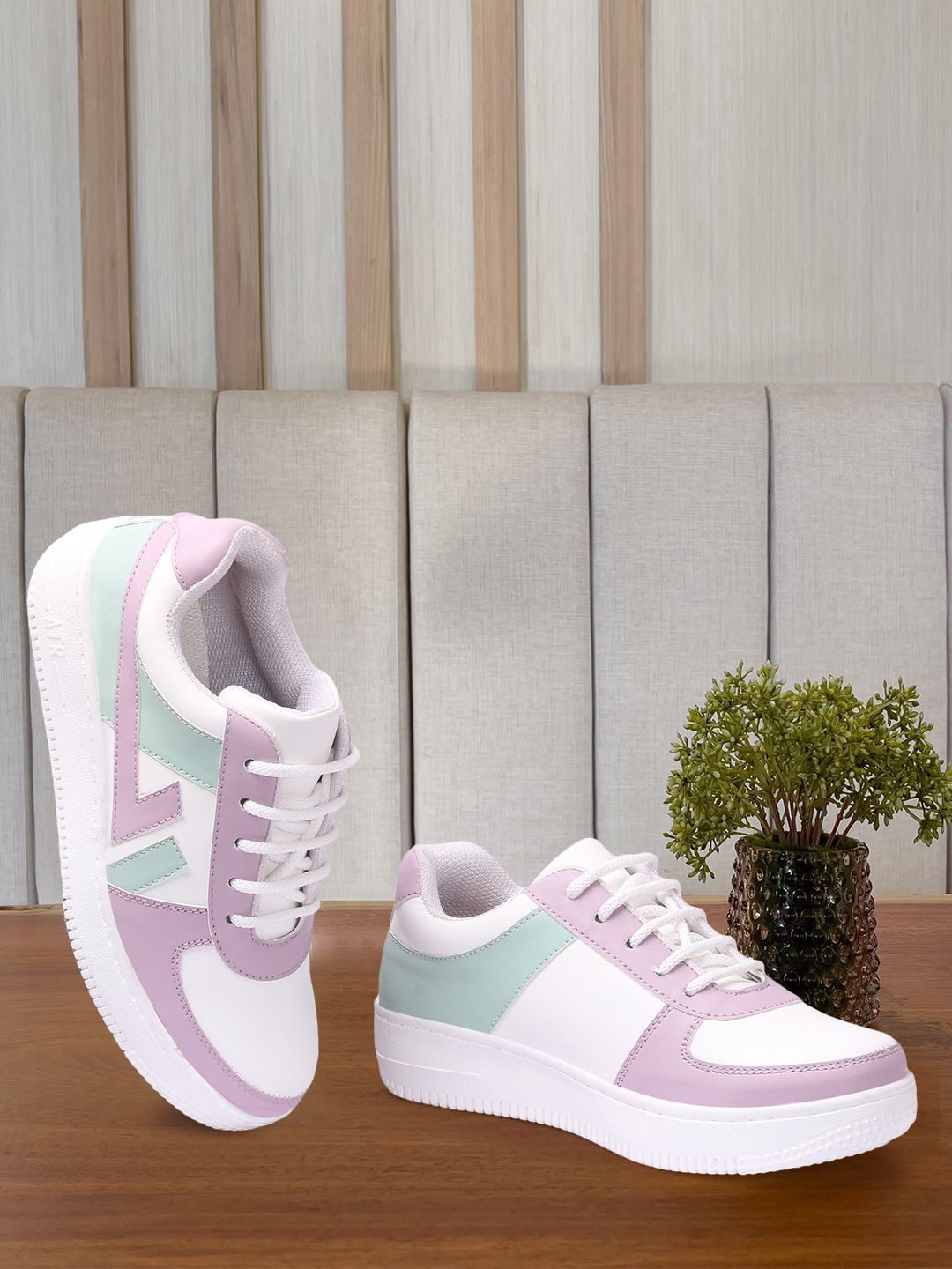 Bella Toes Women White & Purple Colourblocked Sneakers Price in India