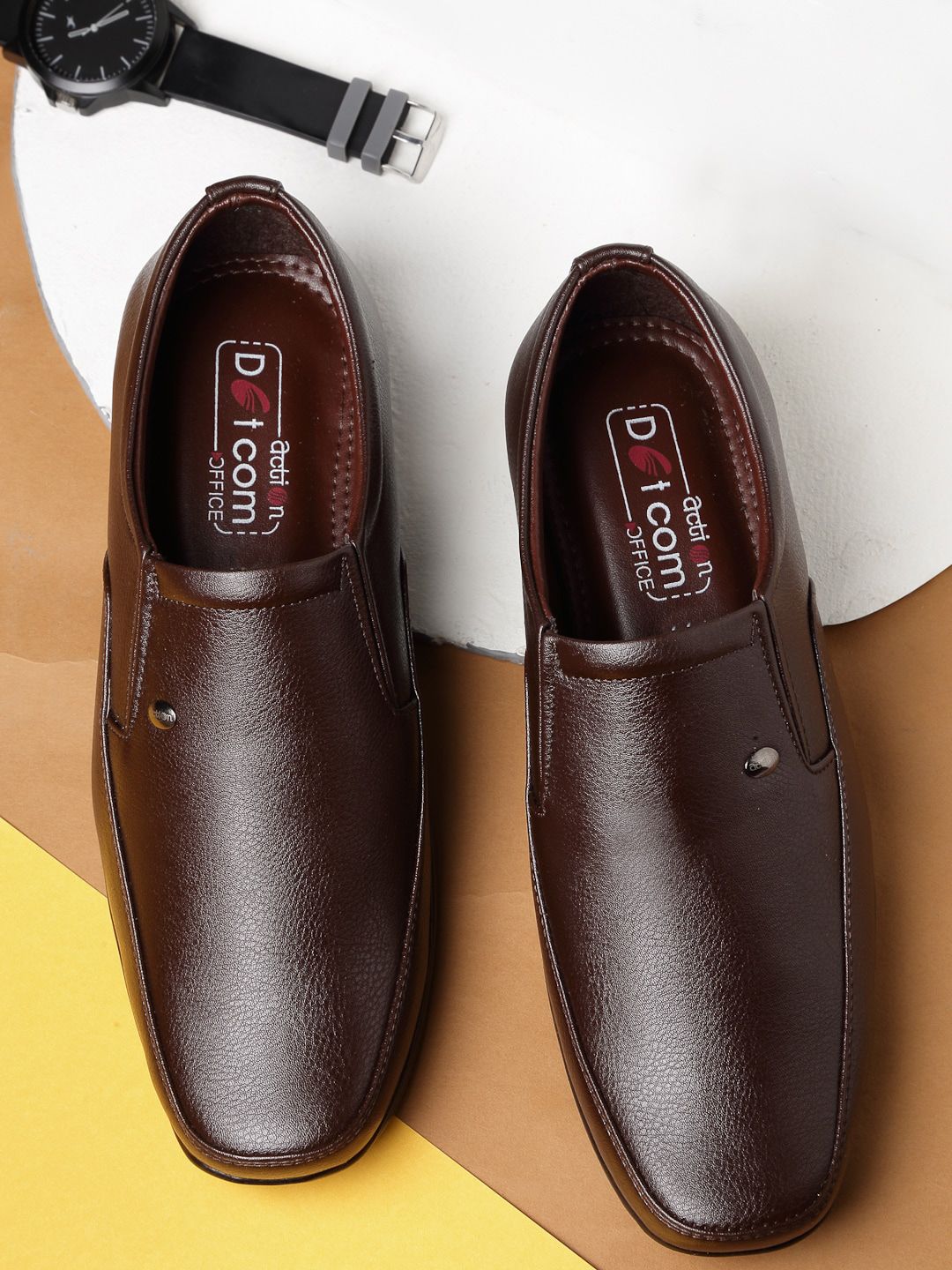 Action Men Brown Solid Formal Slip-On Shoes