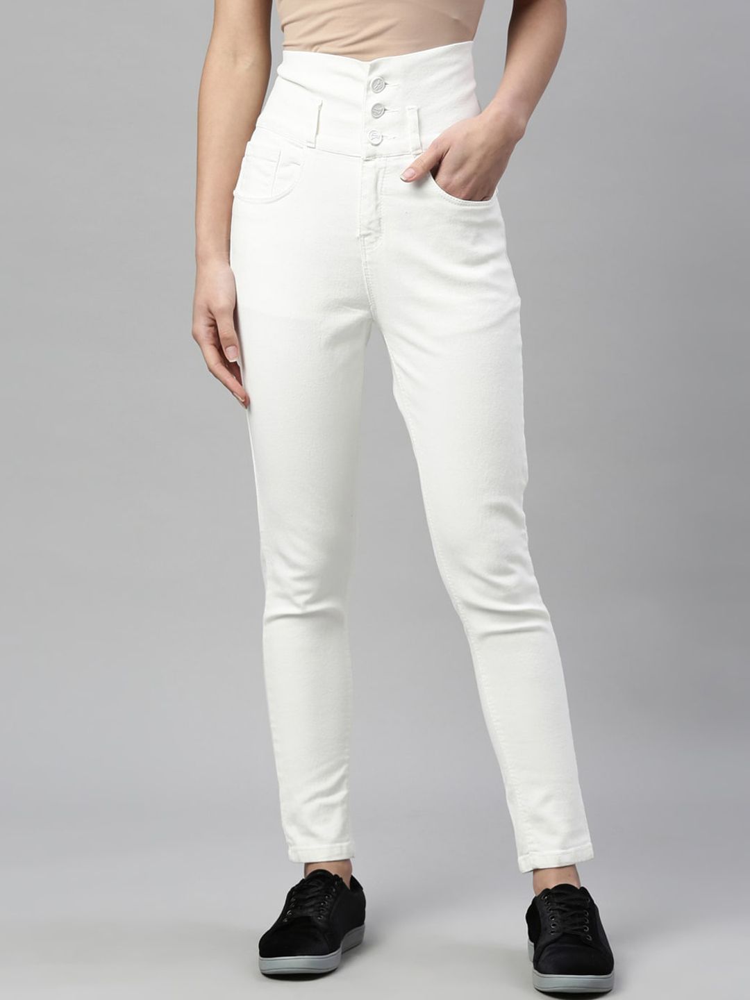 ZHEIA Women White Lean Skinny Fit High-Rise Stretchable Jeans Price in India