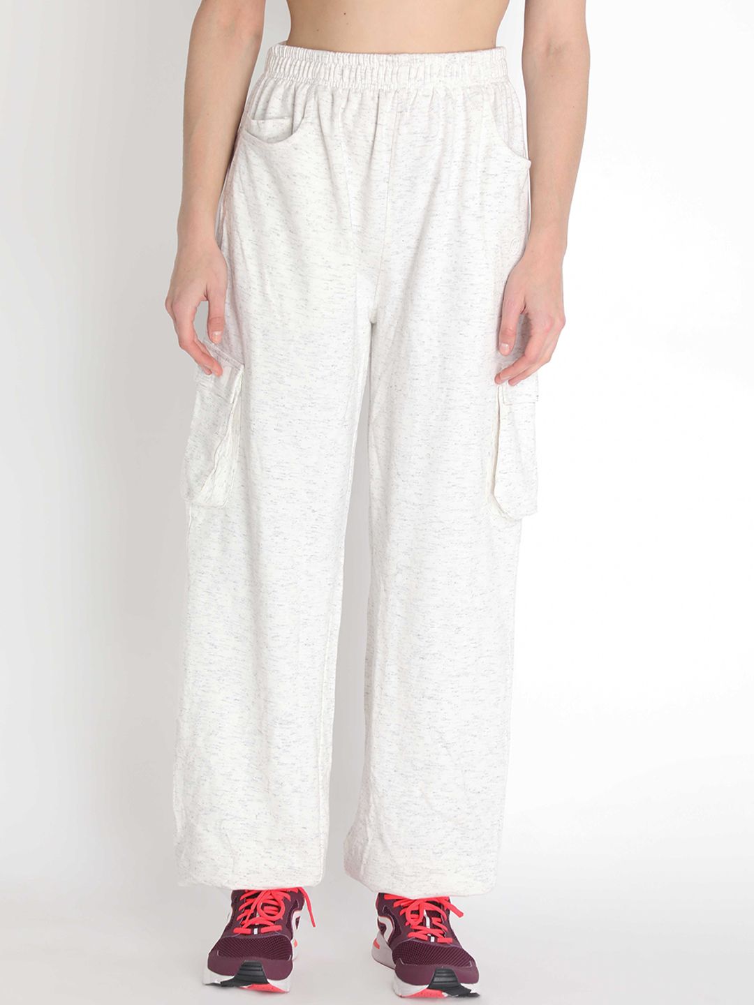 Chkokko Women Off-White Self Design Relaxed Fit Track Pant Price in India