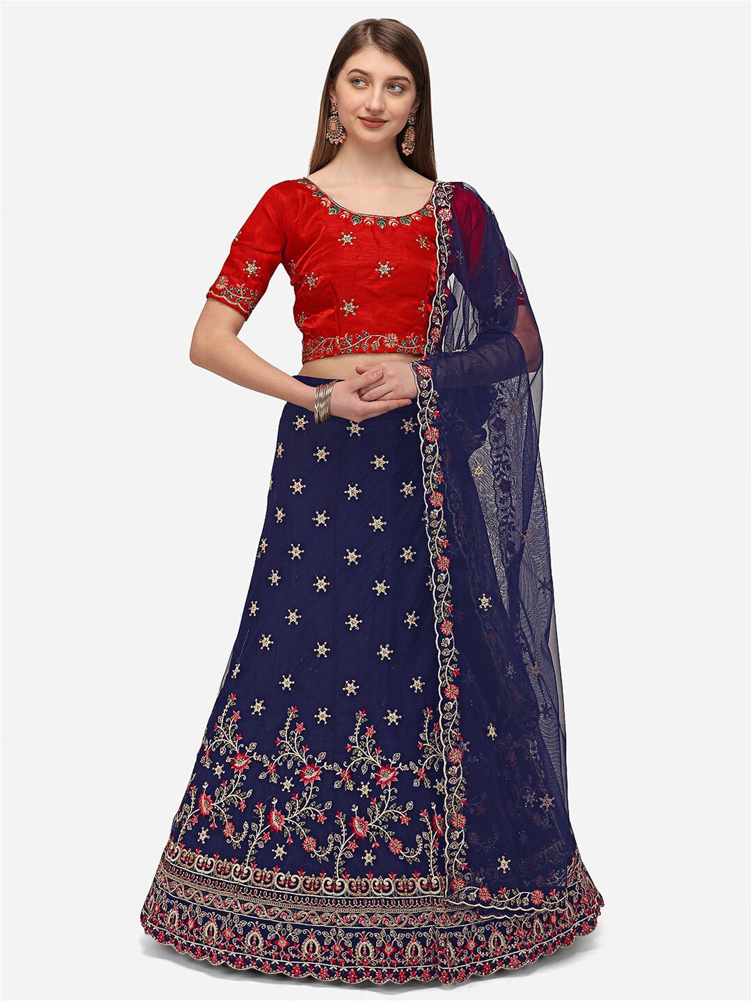 Netram Women Blue Semi Stitched Embroidered Lehenga Choli Price in India