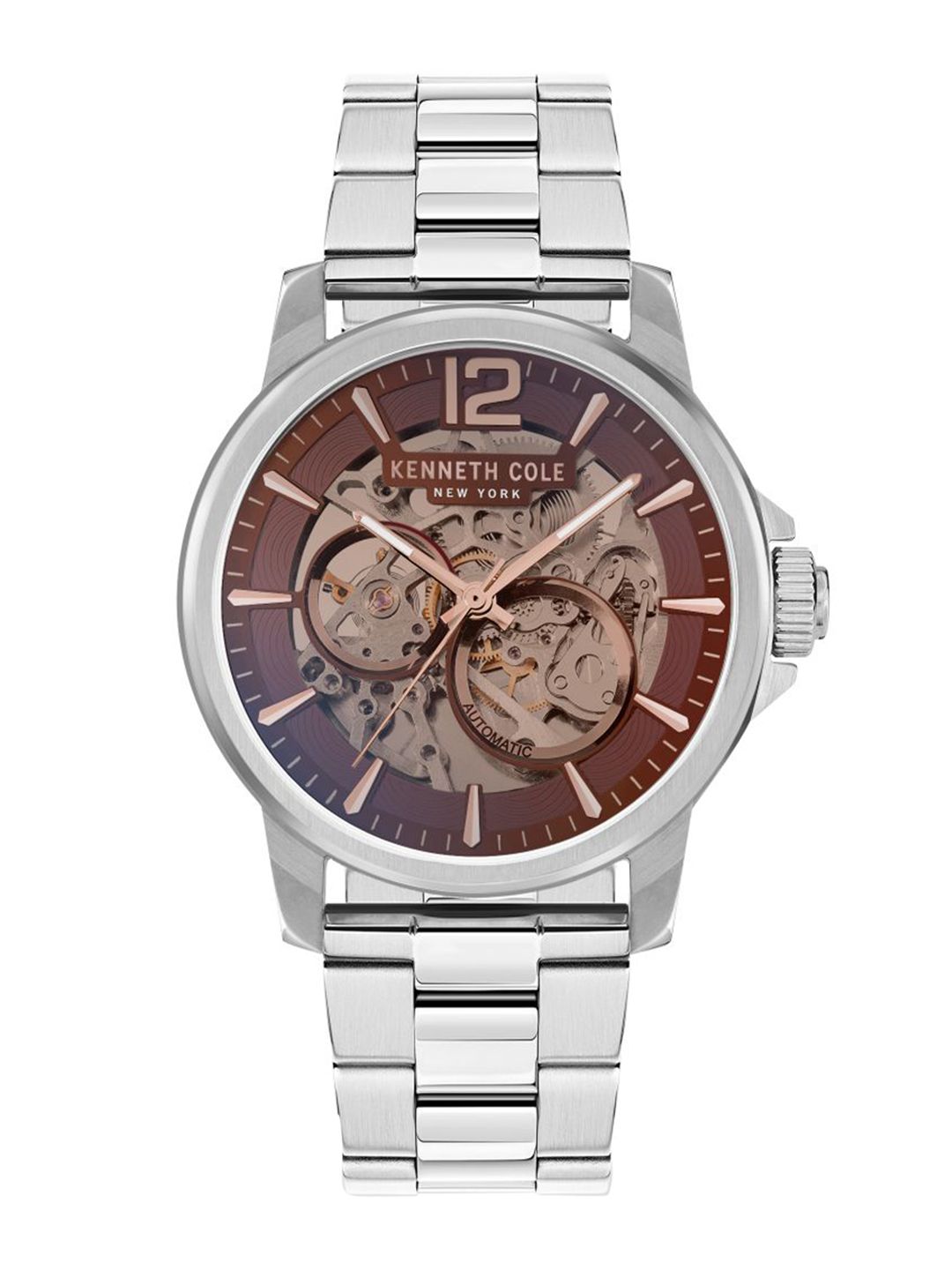 Men Automatic Watch Kenneth Cole Men Skeleton Dial & Silver Toned Bracelet Style Analogue Automatic Watch