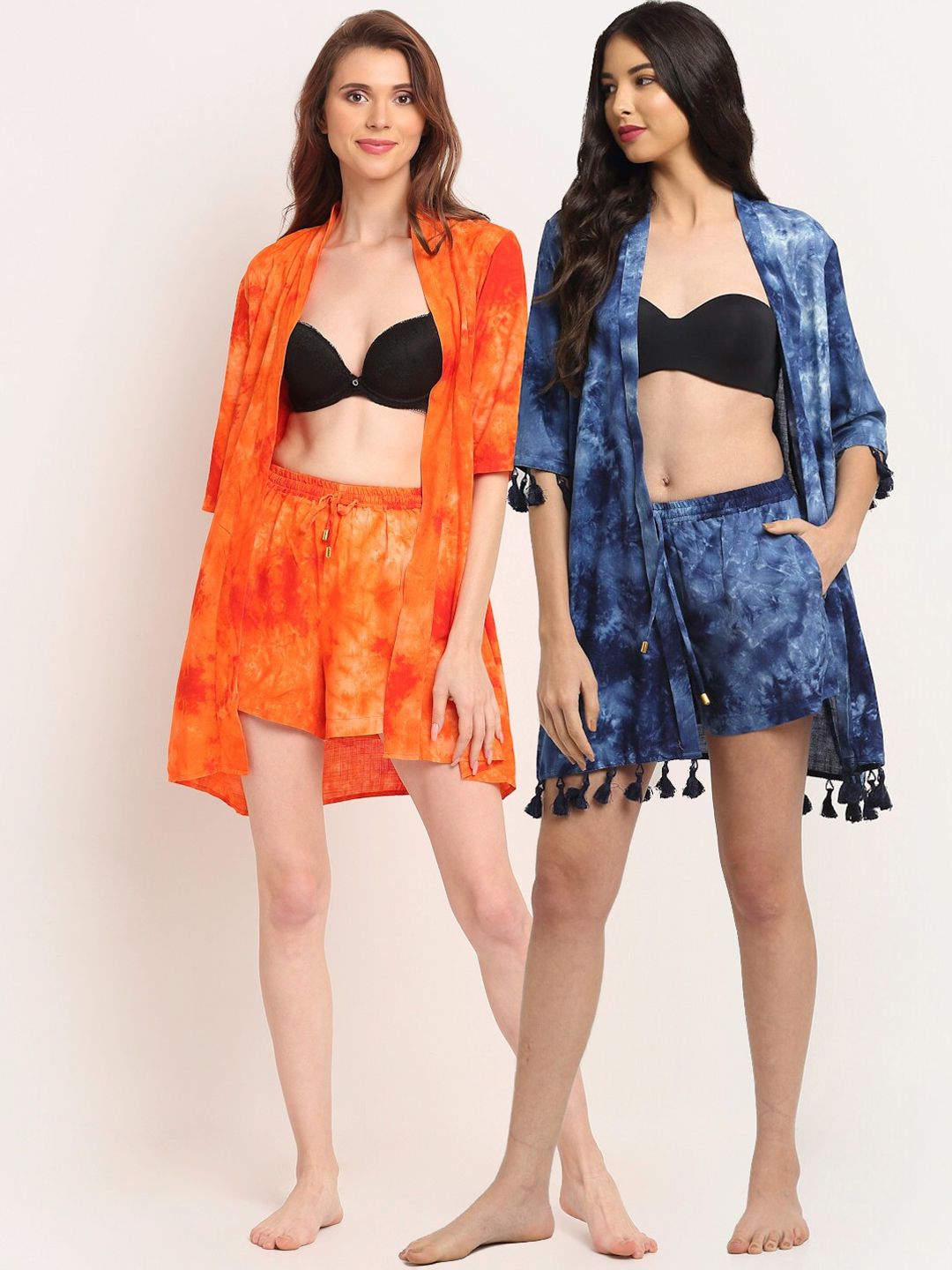 EROTISSCH Women Pack of 2 Orange & Blue Dyed Cotton Beachwear Cover-Up Set Price in India