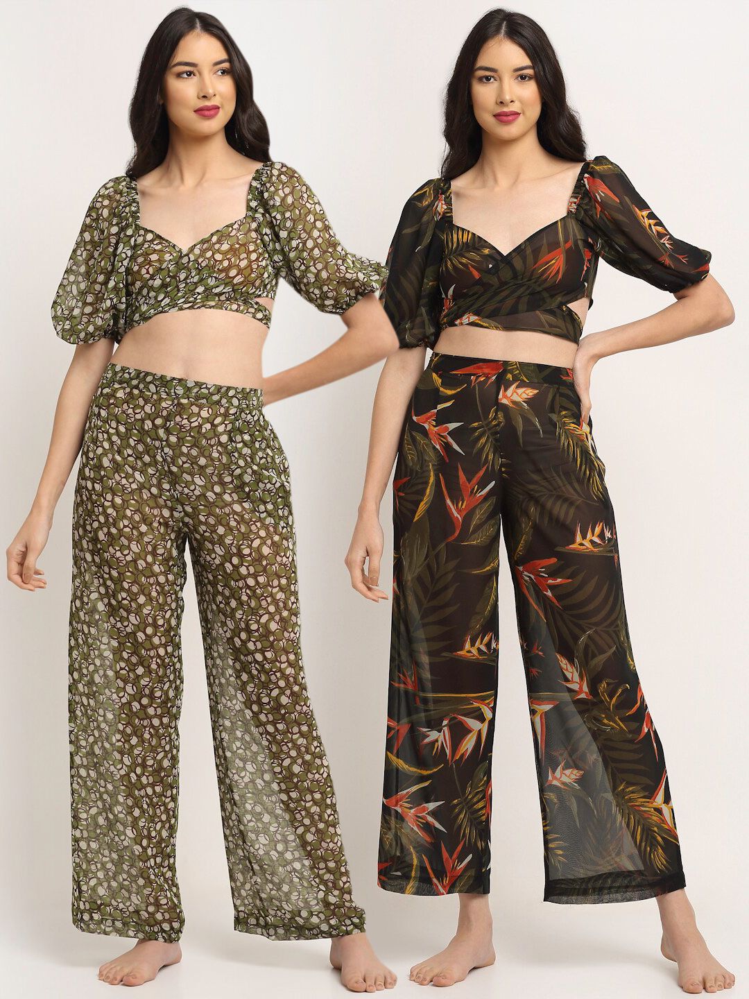 EROTISSCH Women Pack of 2 Black & Green Printed Beachwear Set Price in India