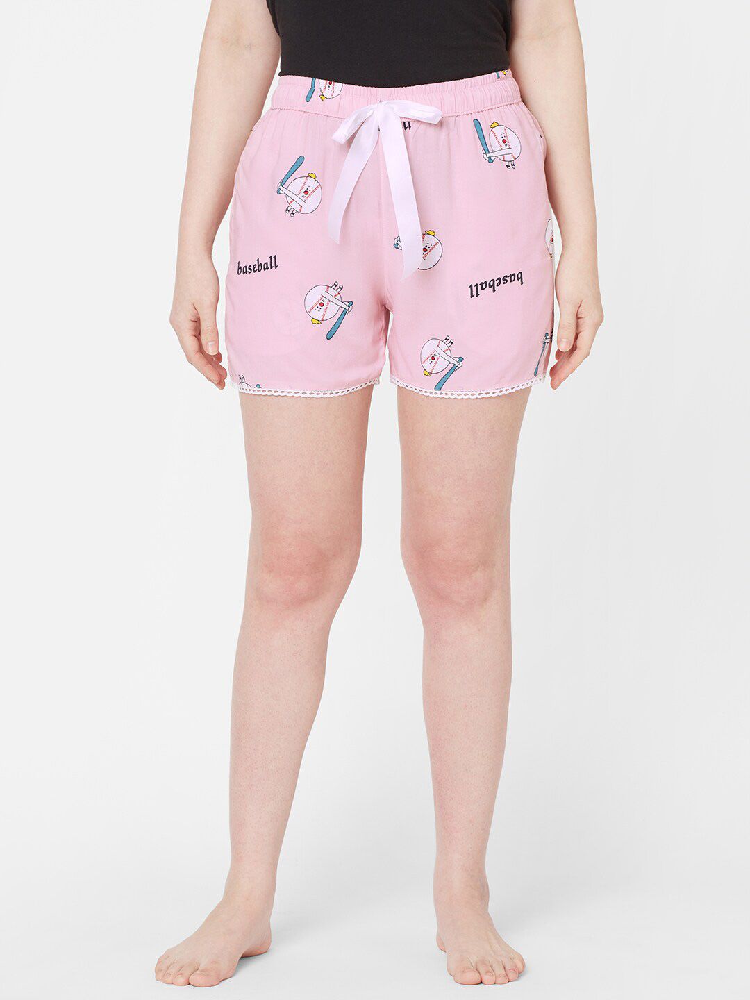 Sweet Dreams Women Pink & White Printed Cotton Lounge Shorts Price in India