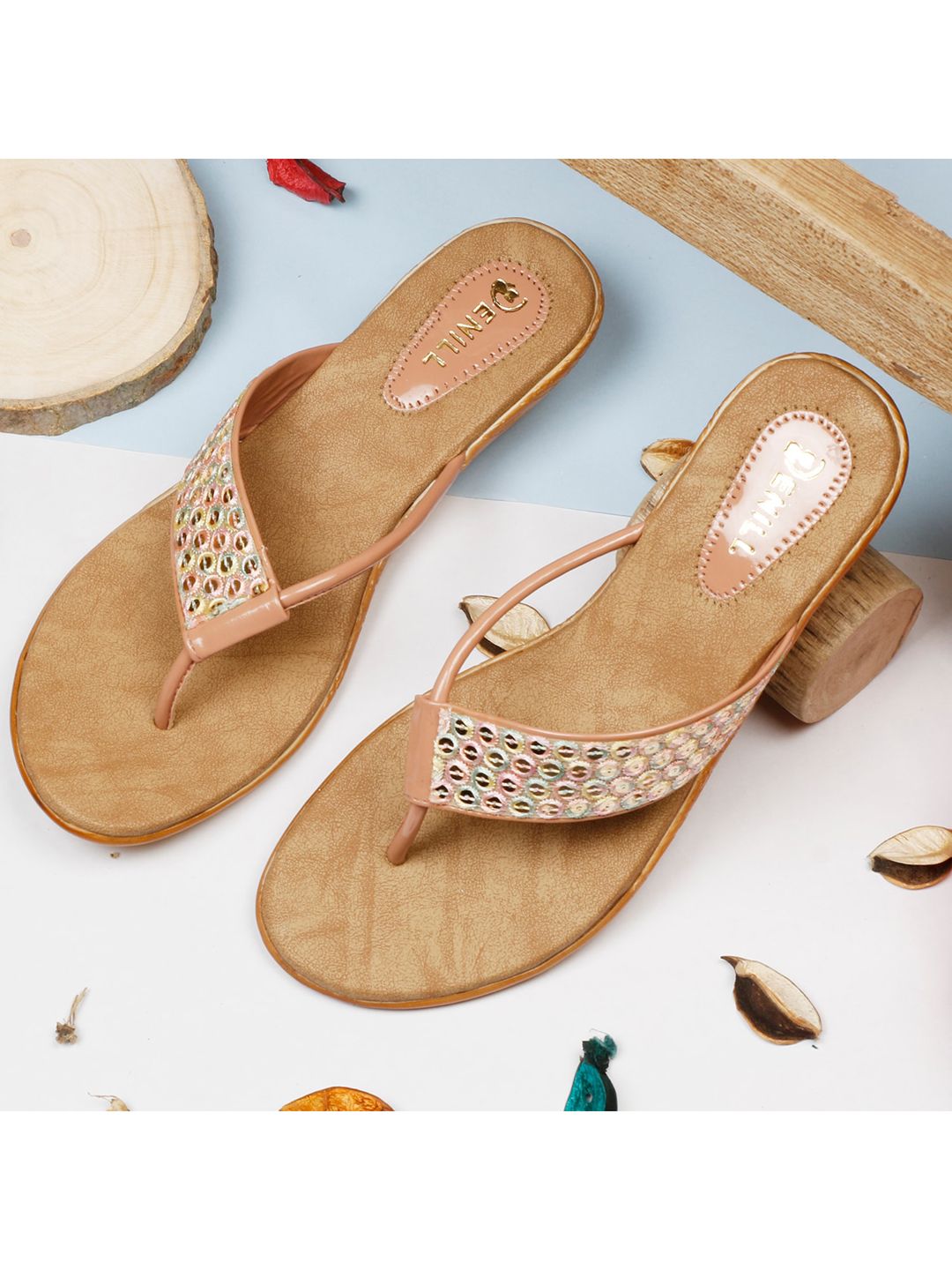 Denill Women Peach-Coloured Sequinned Wedges Price in India
