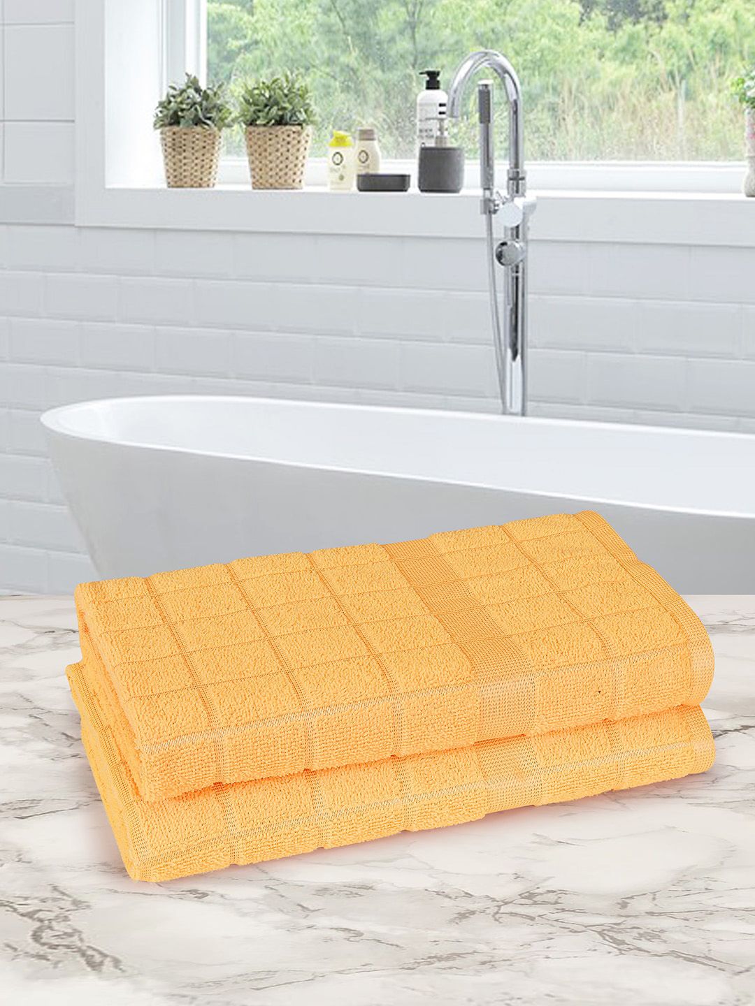 ROMEE Yellow Pack of 2 Cotton 500 GSM Bath Towels Price in India