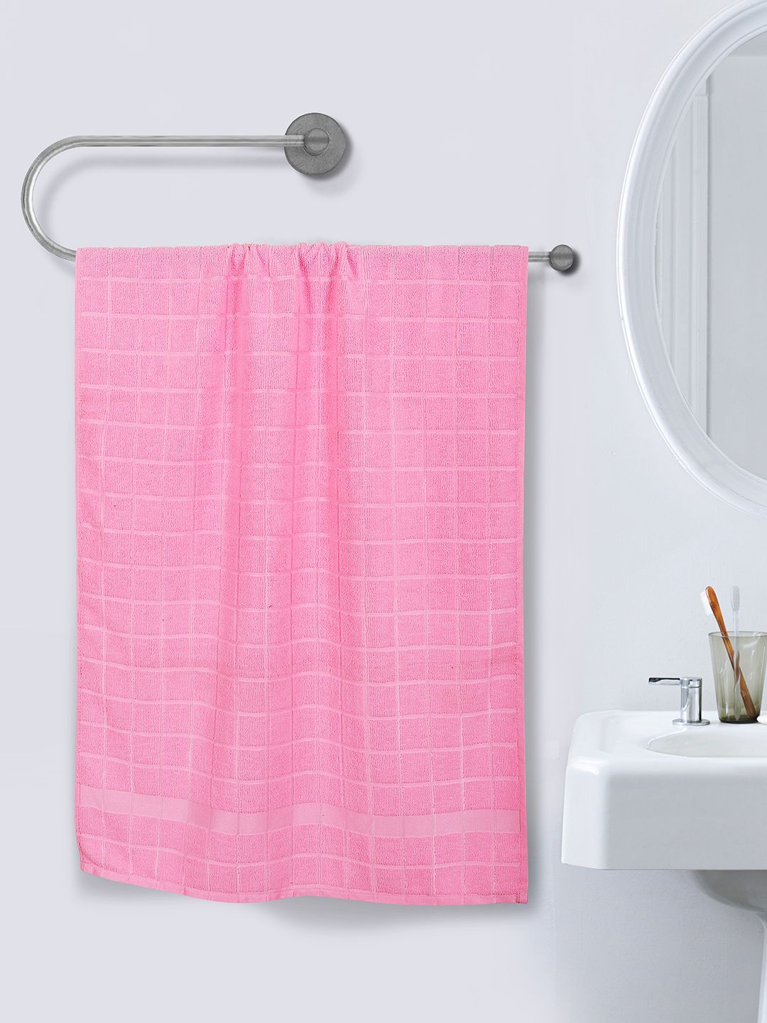 ROMEE Set of 2 Pink Striped Cotton 500 GSM Bath Towels Price in India
