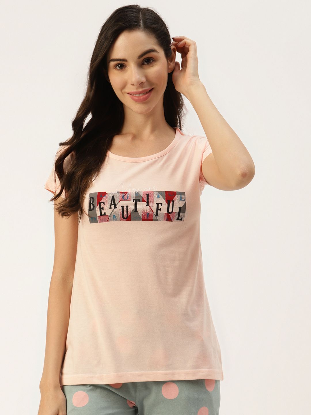 BROOWL Women Dusty Pink Typography Printed Pure Cotton T-Shirt Price in India