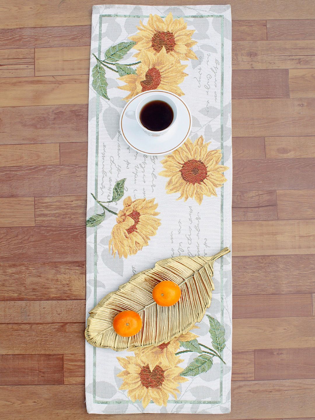 AVI Living White & Yellow Sunflower Jaquard Woven Table Runners Price in India
