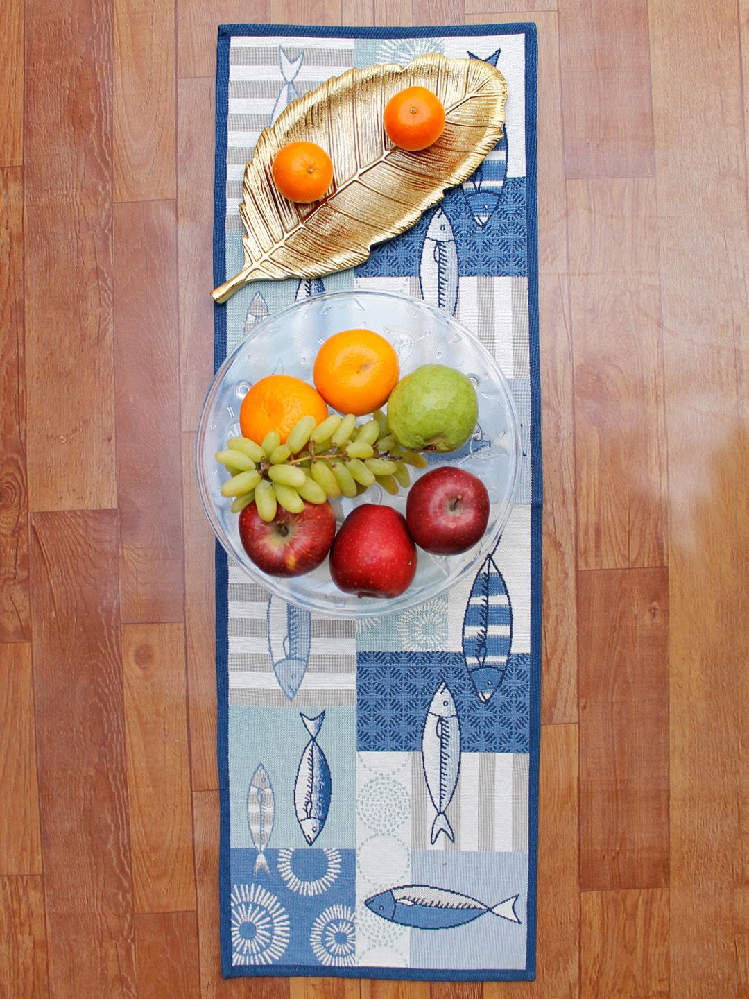 AVI Living  Blue & White Jaquard Woven Table Runners Price in India