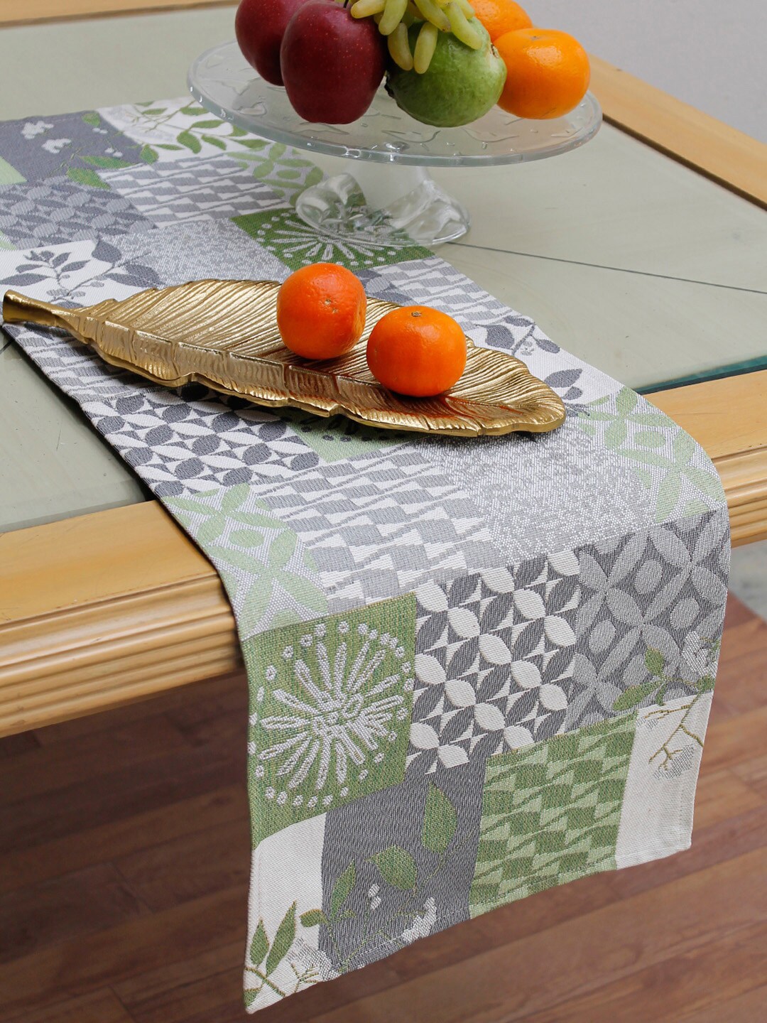 AVI Living Grey & Green Jaquard Woven Table Runners Price in India