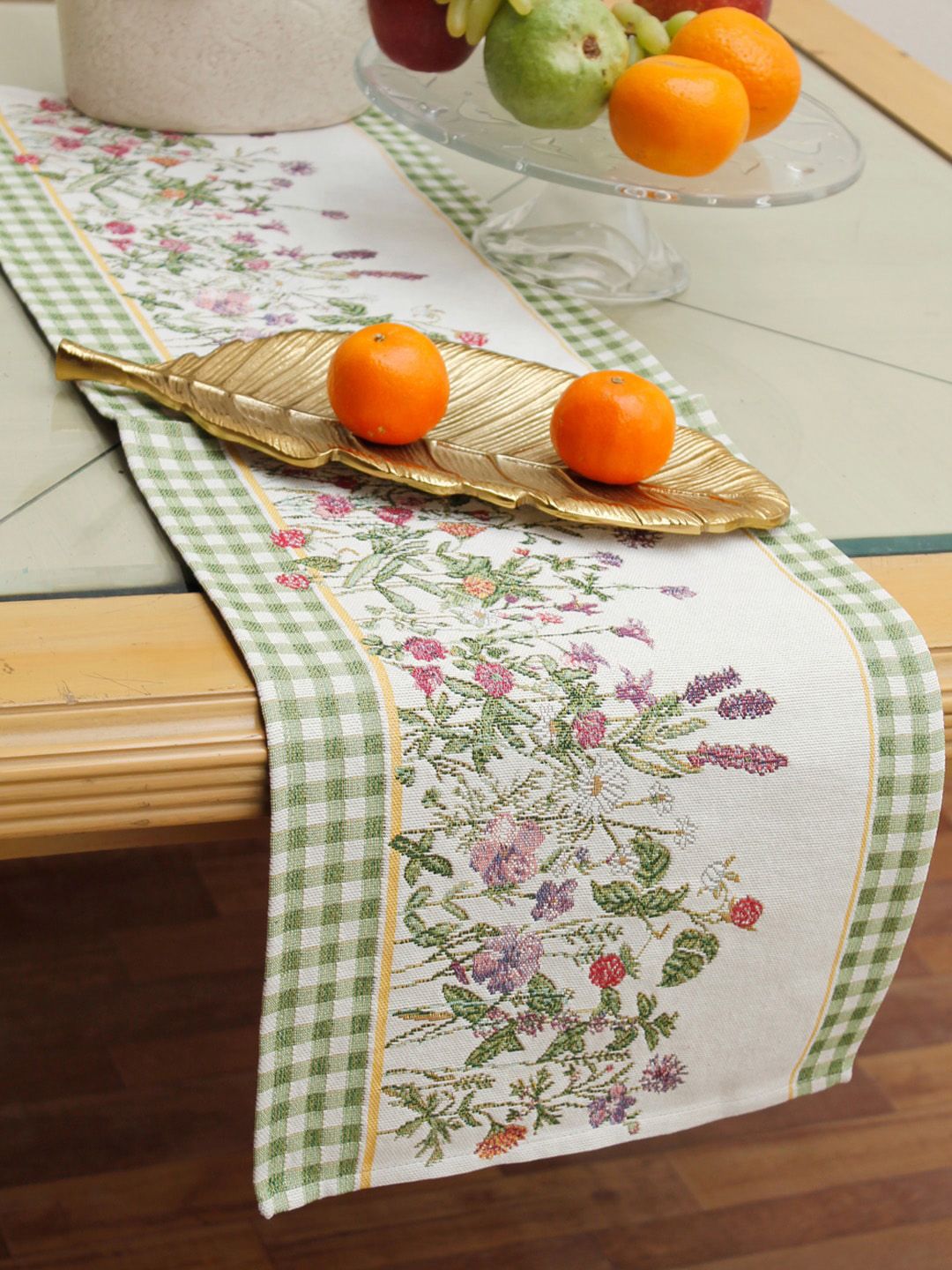AVI Living Pink & Green Floral Jaquard Woven Table Runners Price in India