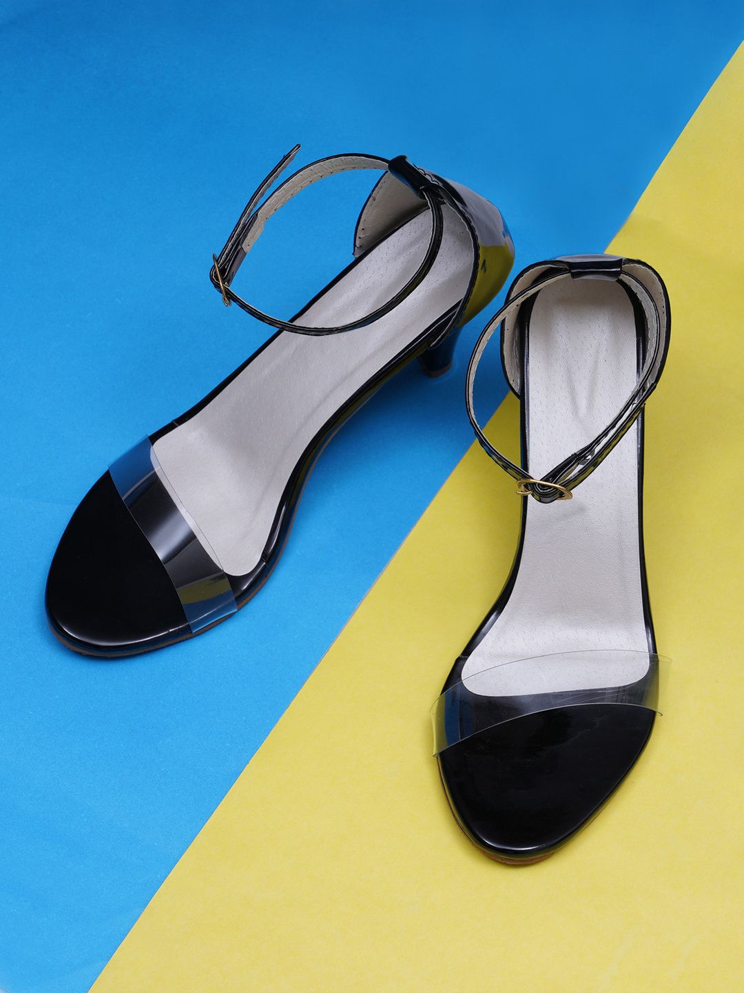 Misto Women Transparent & Black Solid Mid-Top Stiletto Heels Price in India