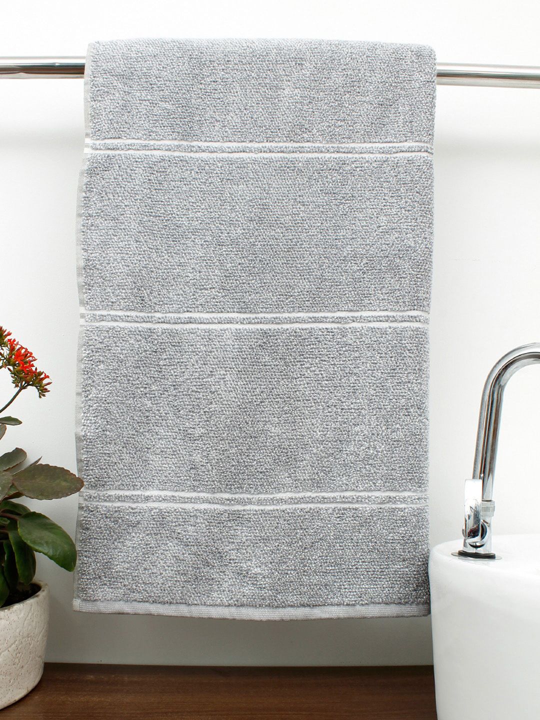AVI Living Grey Stripped 500 GSM Bath Towel Price in India