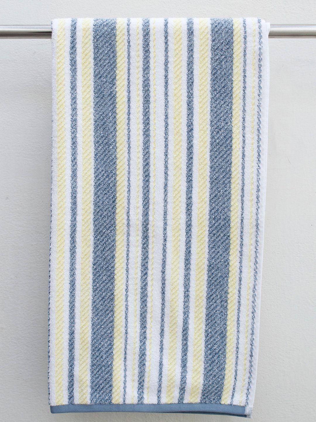AVI Living Blue & White Striped 500 GSM Cotton Bath Towel Price in India