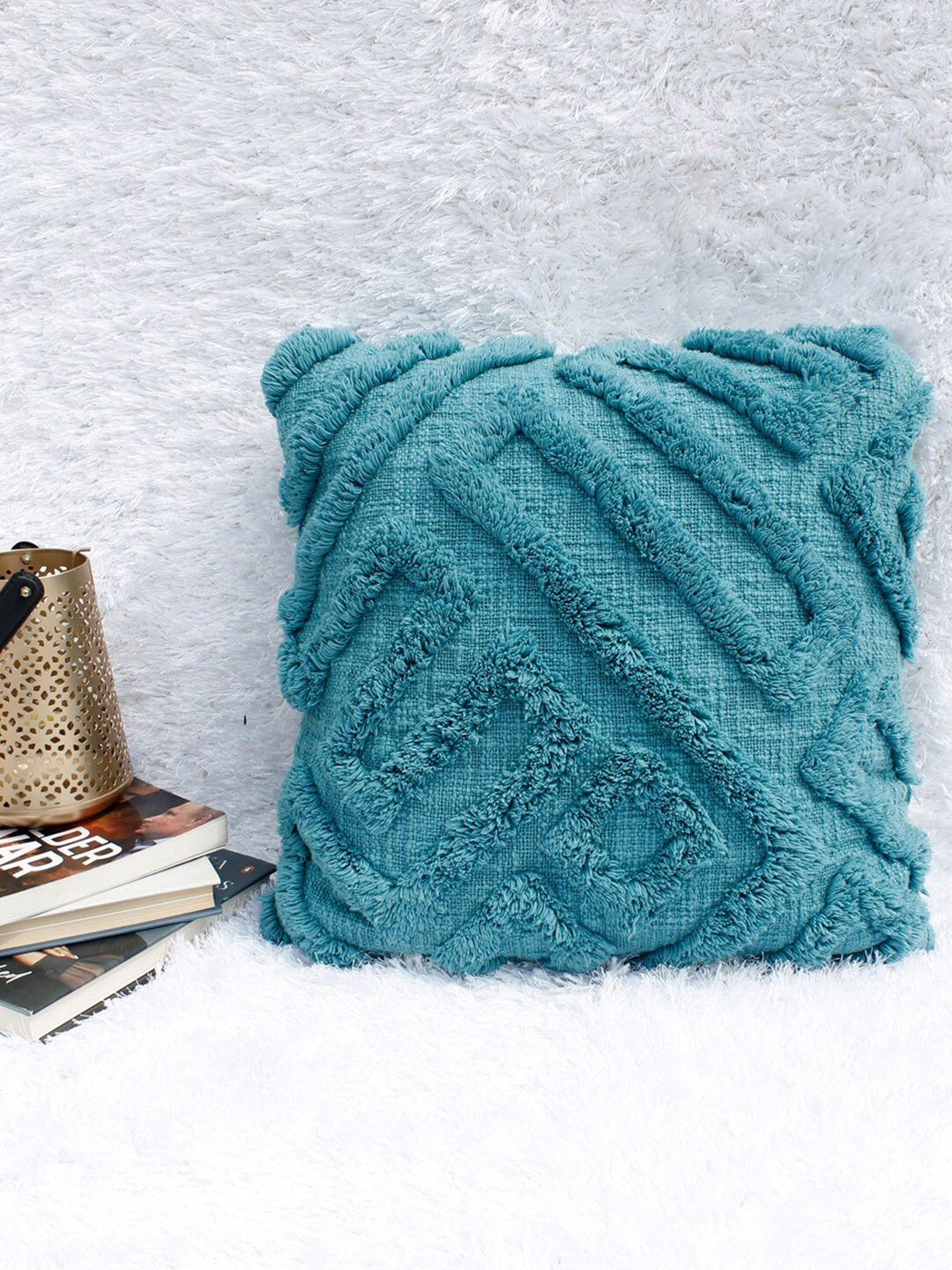 AVI Living Teal Embroidered Square Cushion Covers Price in India