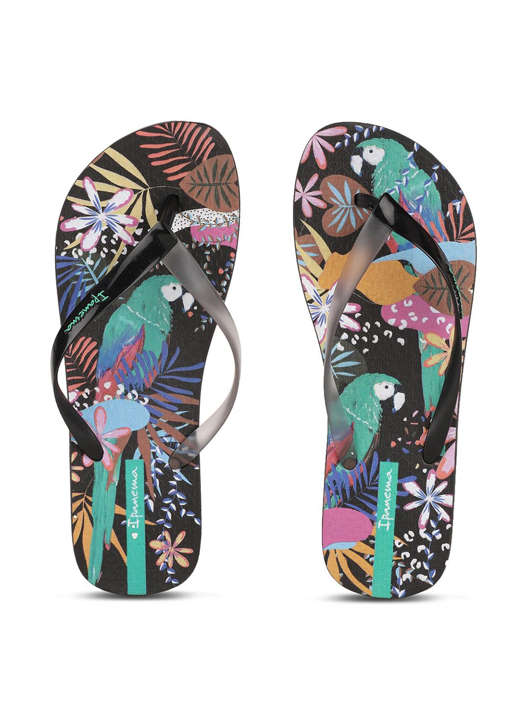 iPanema Women Black & Violet Printed Thong Flip-Flops Price in India