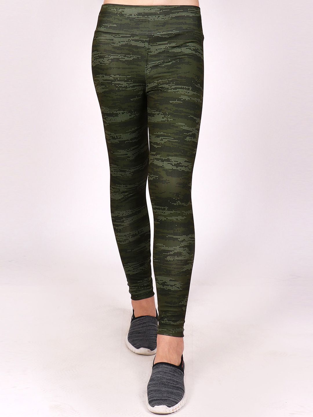 Yogue Activewear Women Olive Green Printed Training Tights Price in India