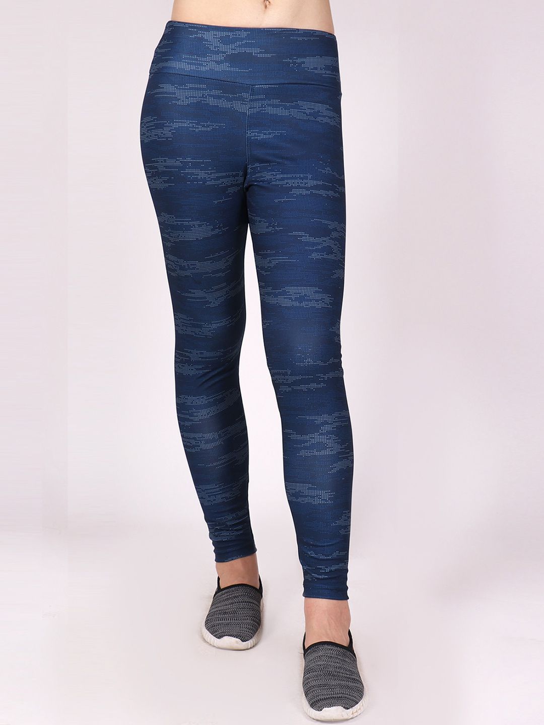 Yogue Activewear Women Navy Blue & Grey Printed Ankle-Length Tights Price in India