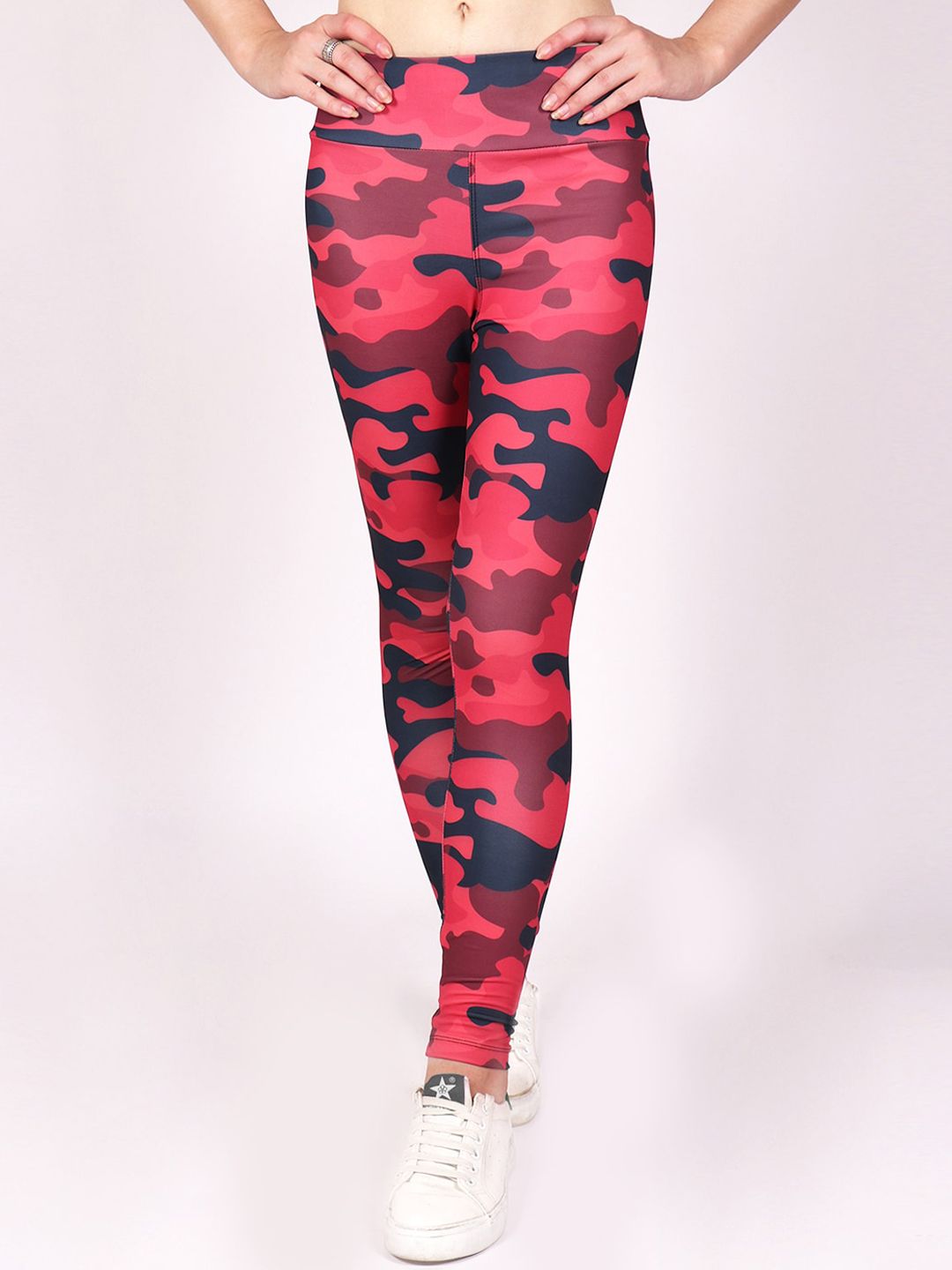 Yogue Activewear Women Red & Black Camouflage Printed Tights Price in India