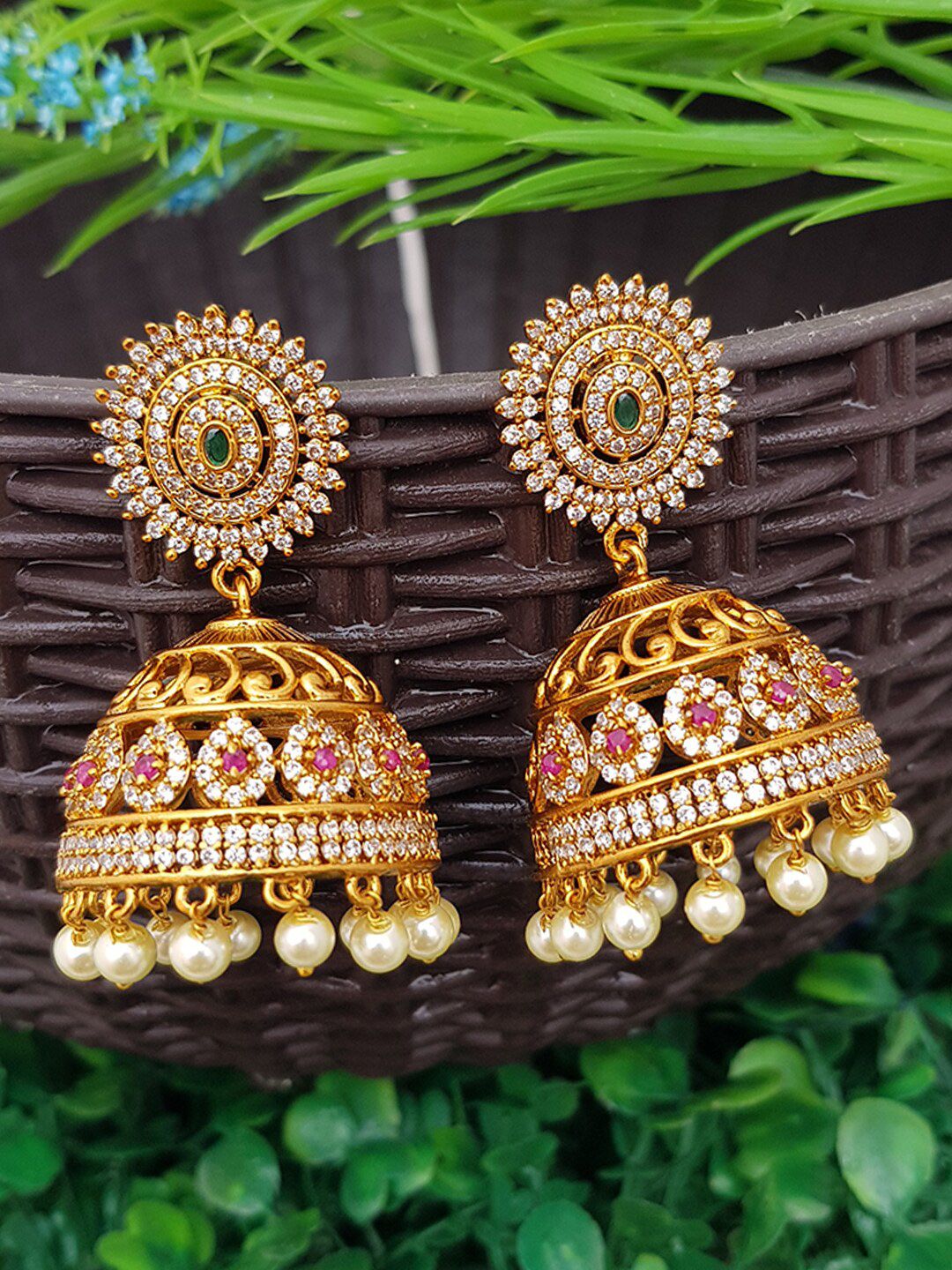 GRIIHAM Gold-Plated Dome Shaped Jhumkas Earrings Price in India