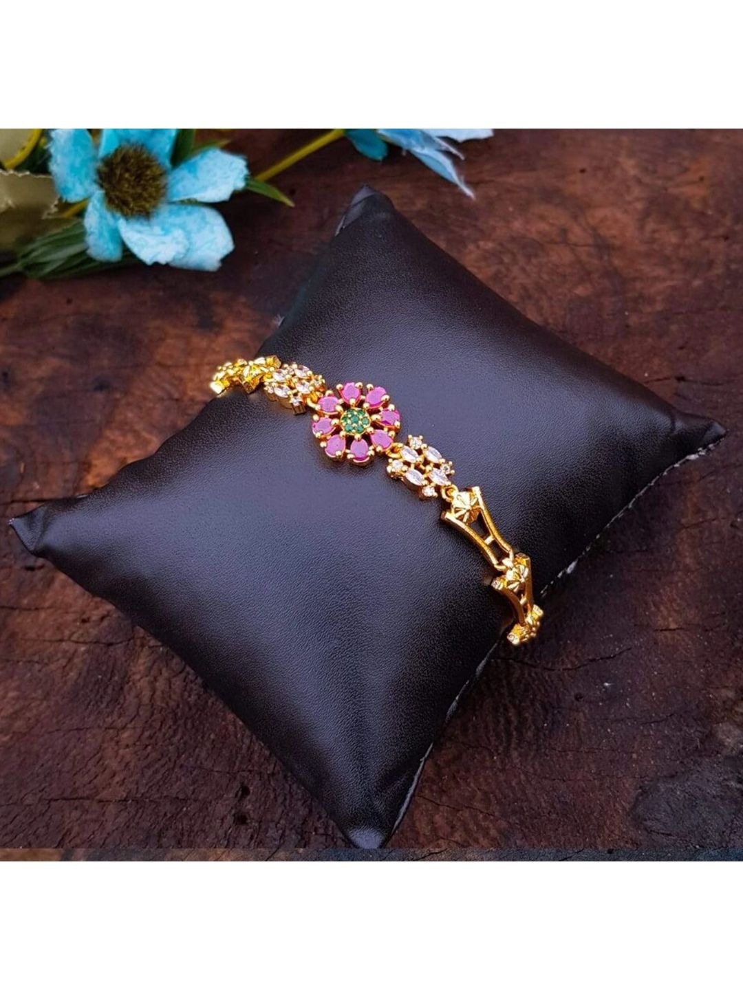 GRIIHAM Women Gold-Plated Floral AD Studded Bracelet Price in India