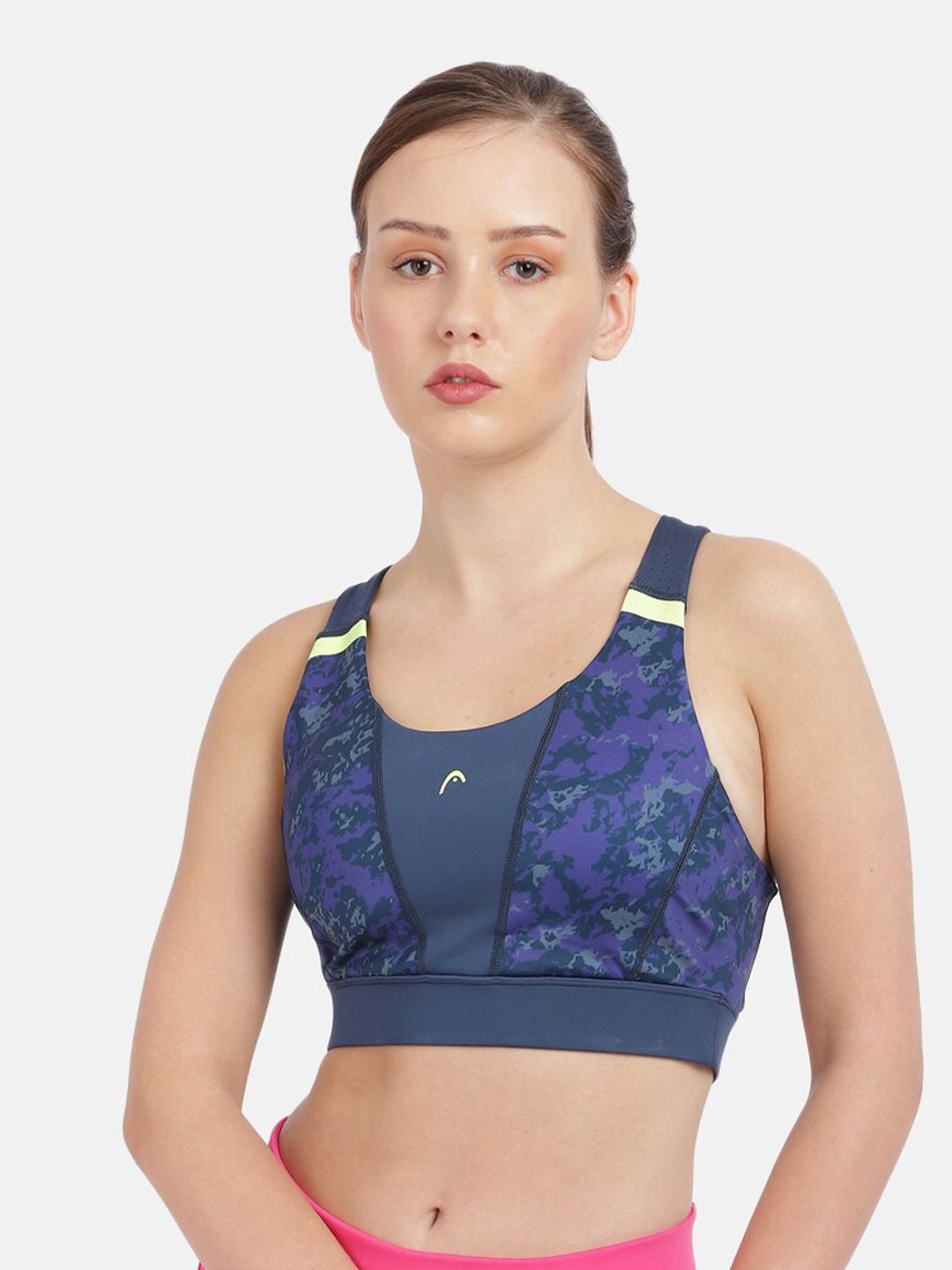 Head Blue & Purple Abstract Underwired Full Coverage Workout Bra Price in India