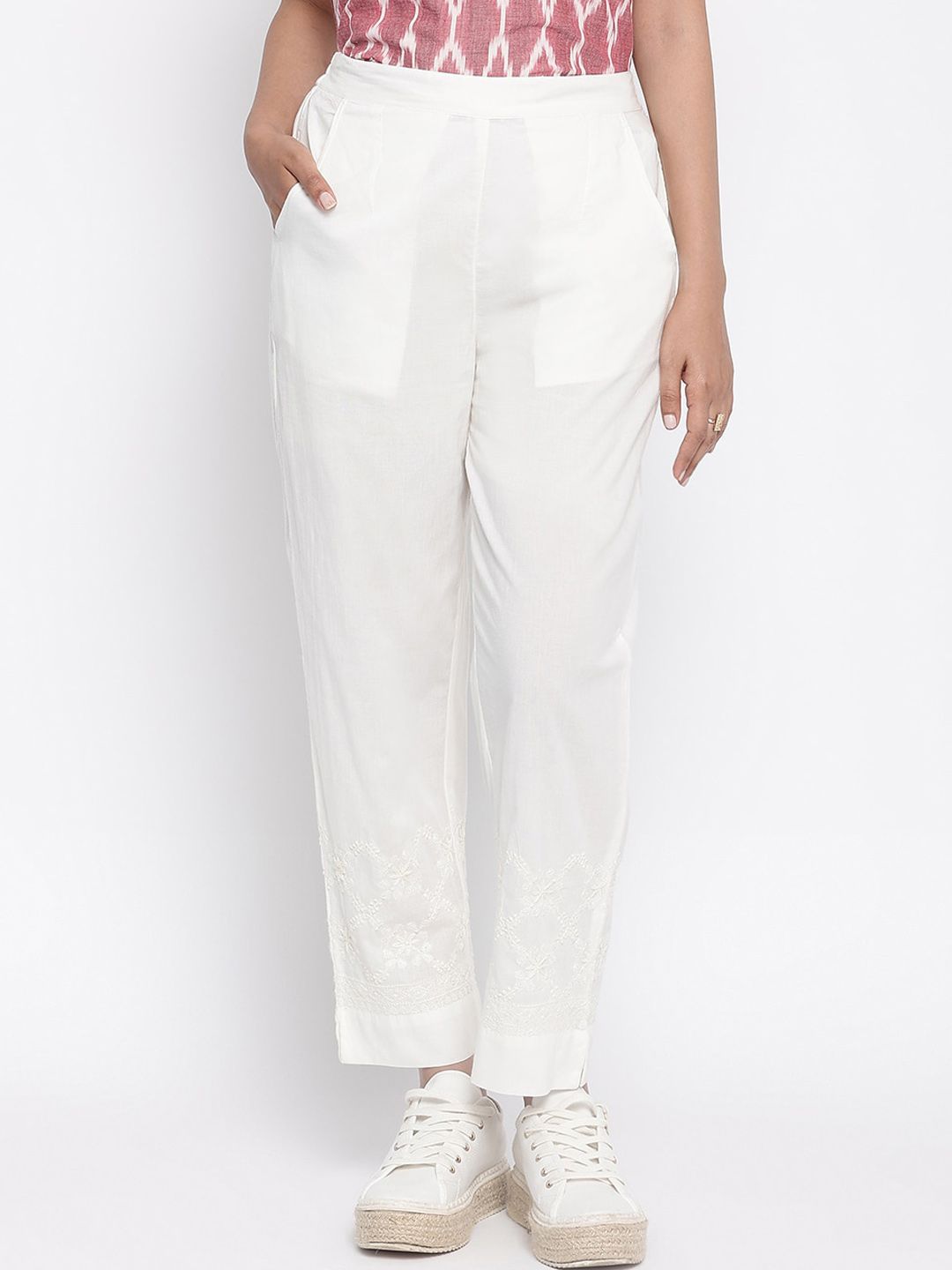 Fabindia Women Off White Cotton Trousers Price in India