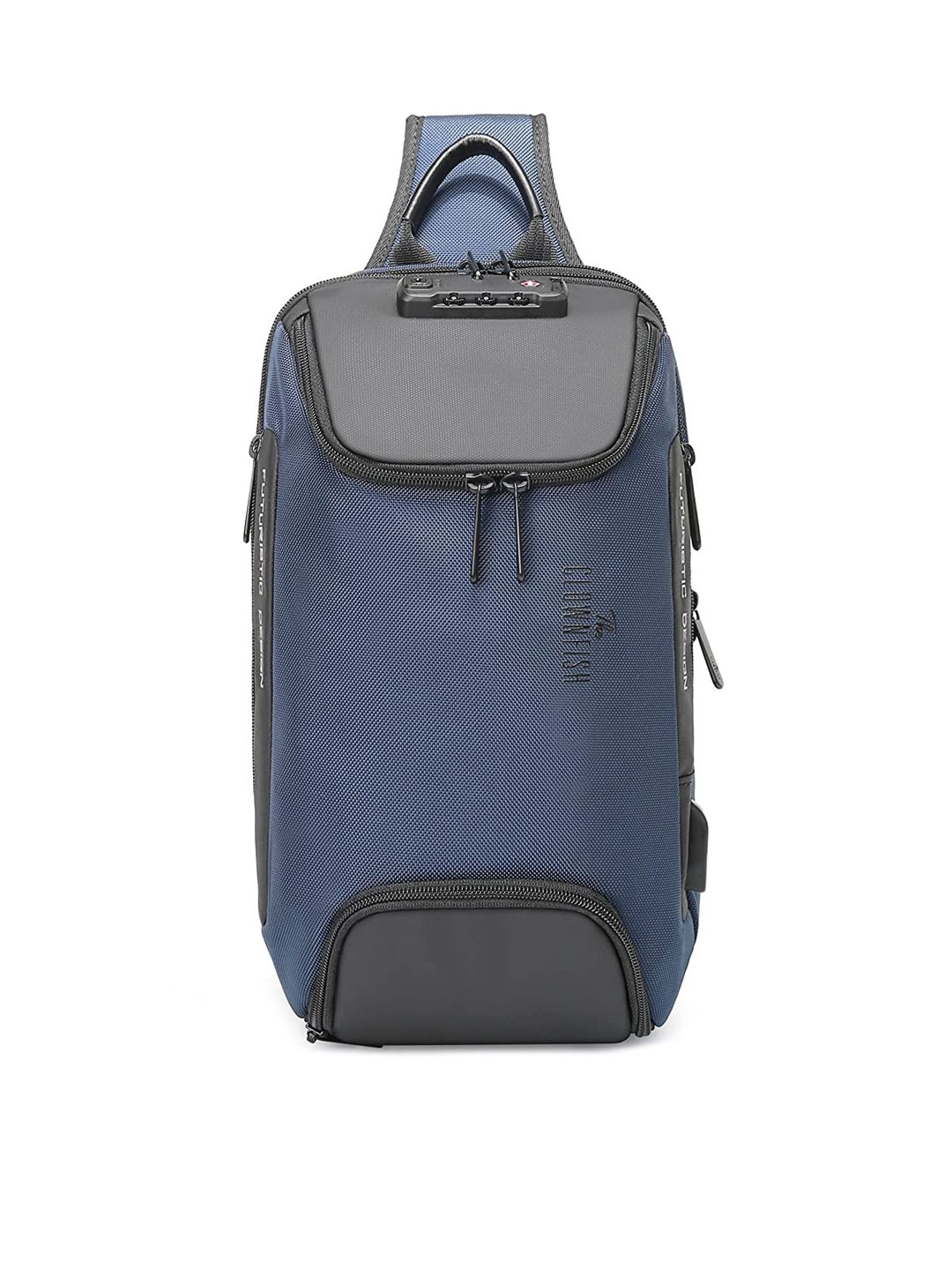 THE CLOWNFISH Unisex Blue Colourblocked Crossbody Backpack with USB Charging Port Price in India